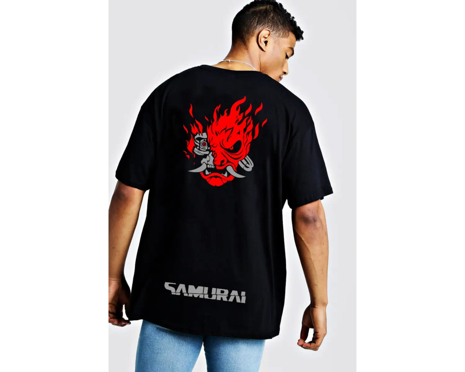 Cyberpunk 2077 Samurai Oversize Sırt Baskılı Siyah Tişört