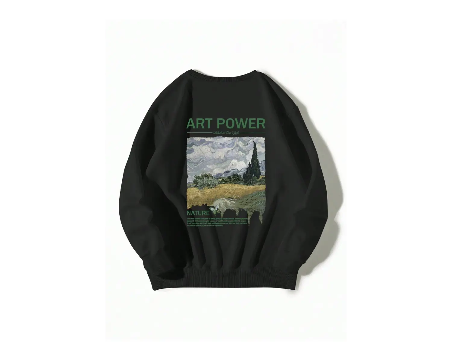 Dağ ve Slogan Grafikli Sweatshirt Siyah