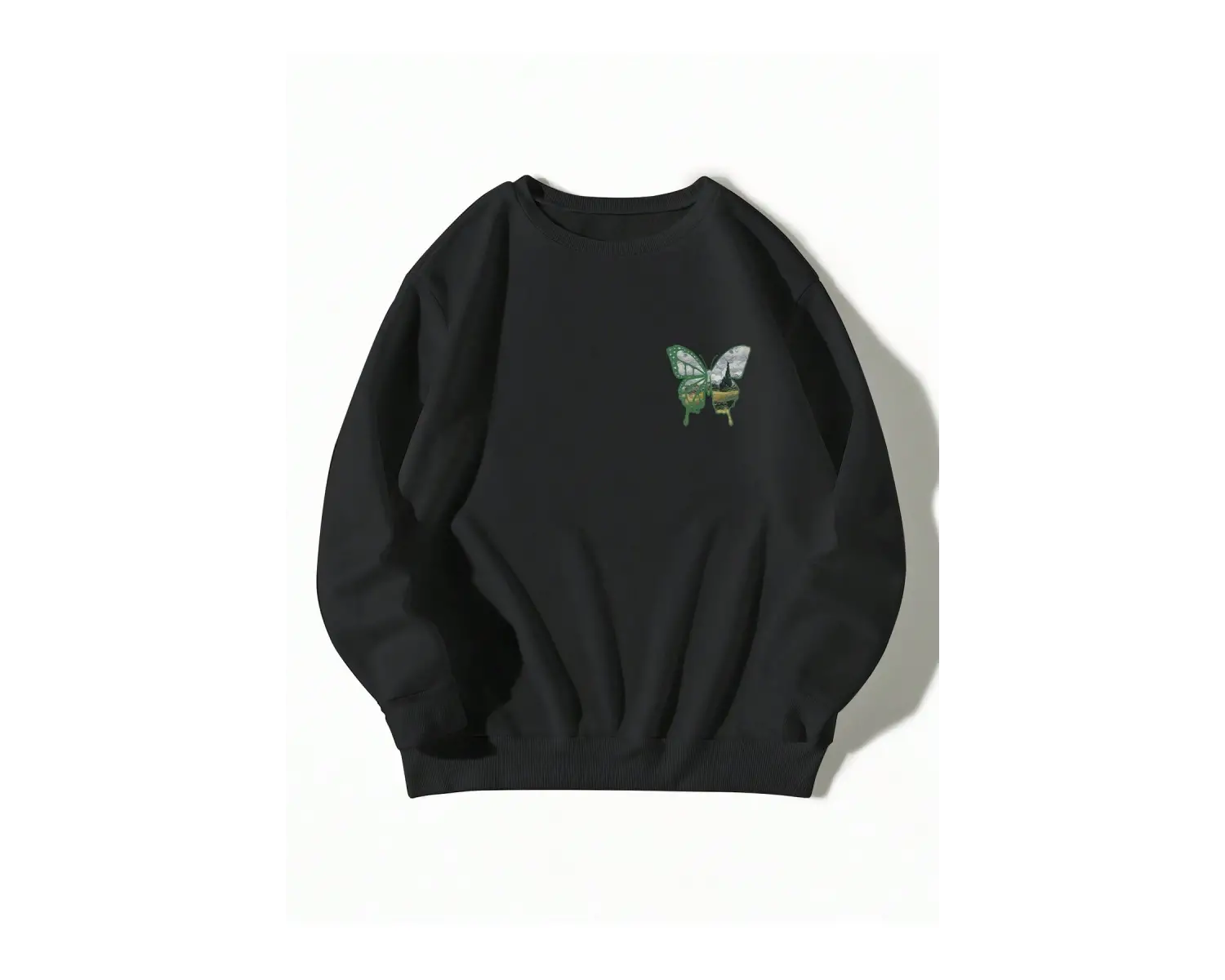 Dağ ve Slogan Grafikli Sweatshirt Siyah