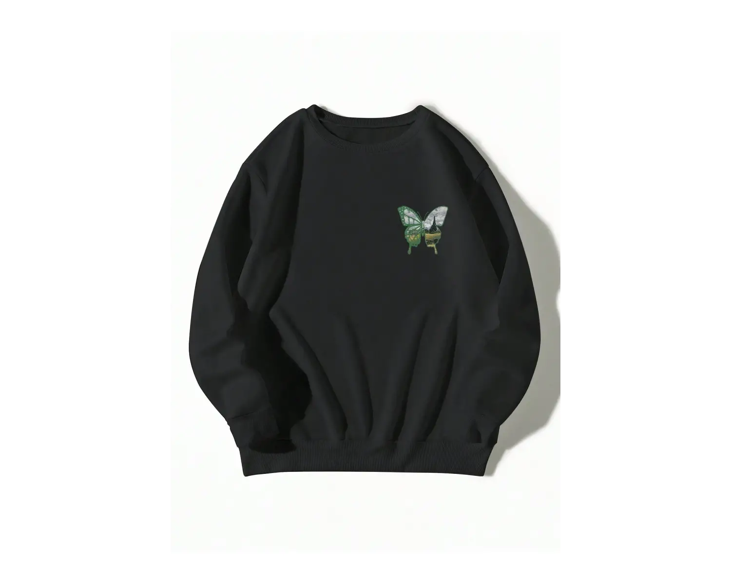 Dağ ve Slogan Grafikli Sweatshirt Siyah