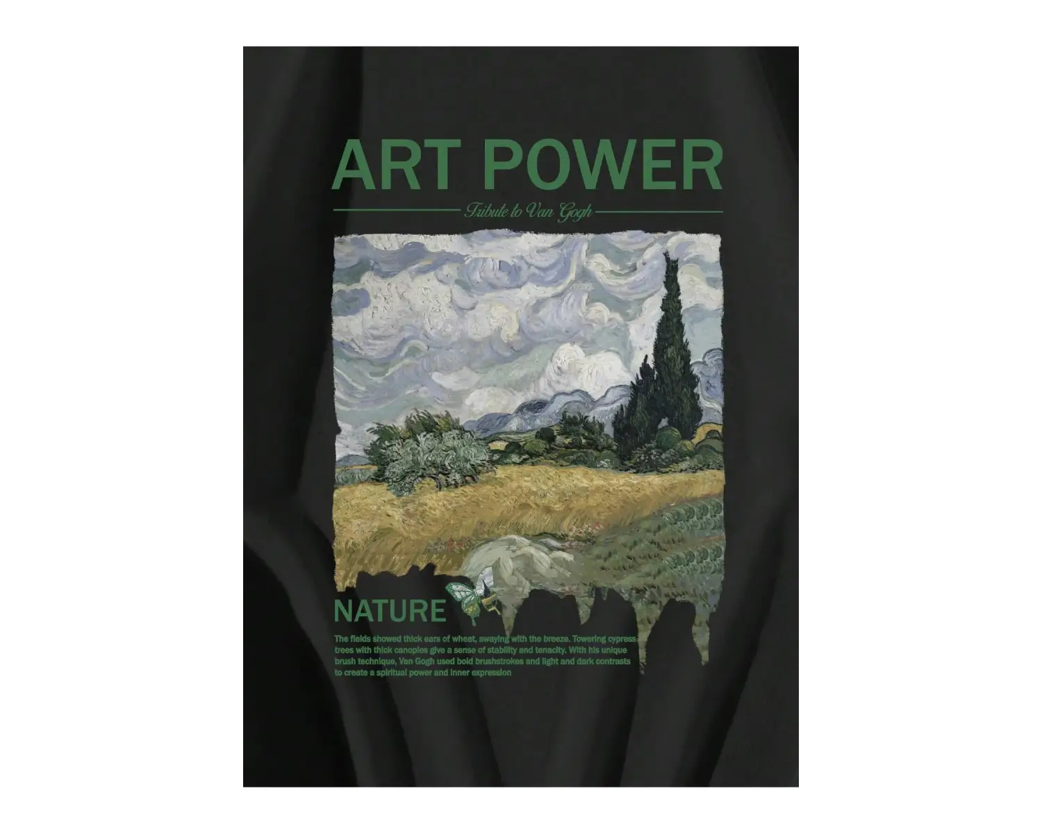 Dağ ve Slogan Grafikli Sweatshirt Siyah