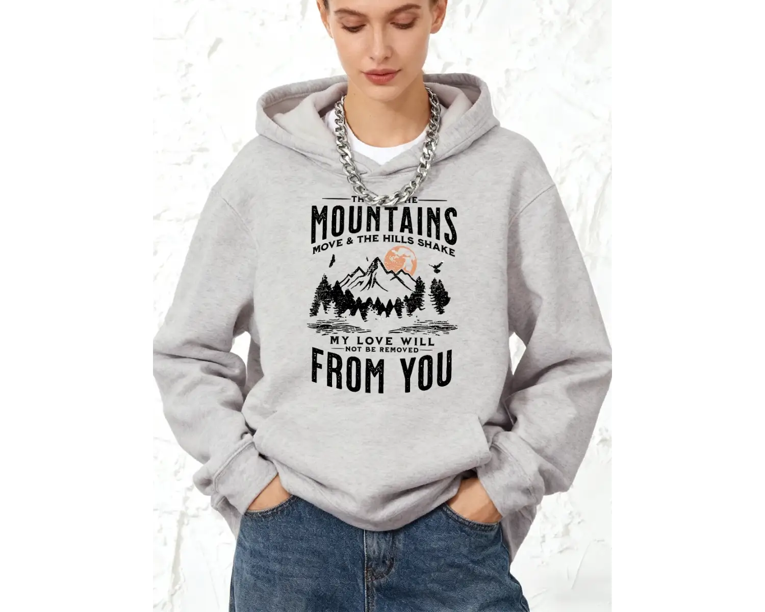 Dağlar Batan Güneş Baskılar Kapüşonlular Pamuklu Kadın Koşu Cep Kazak Sportif Bol Sweatshirtl