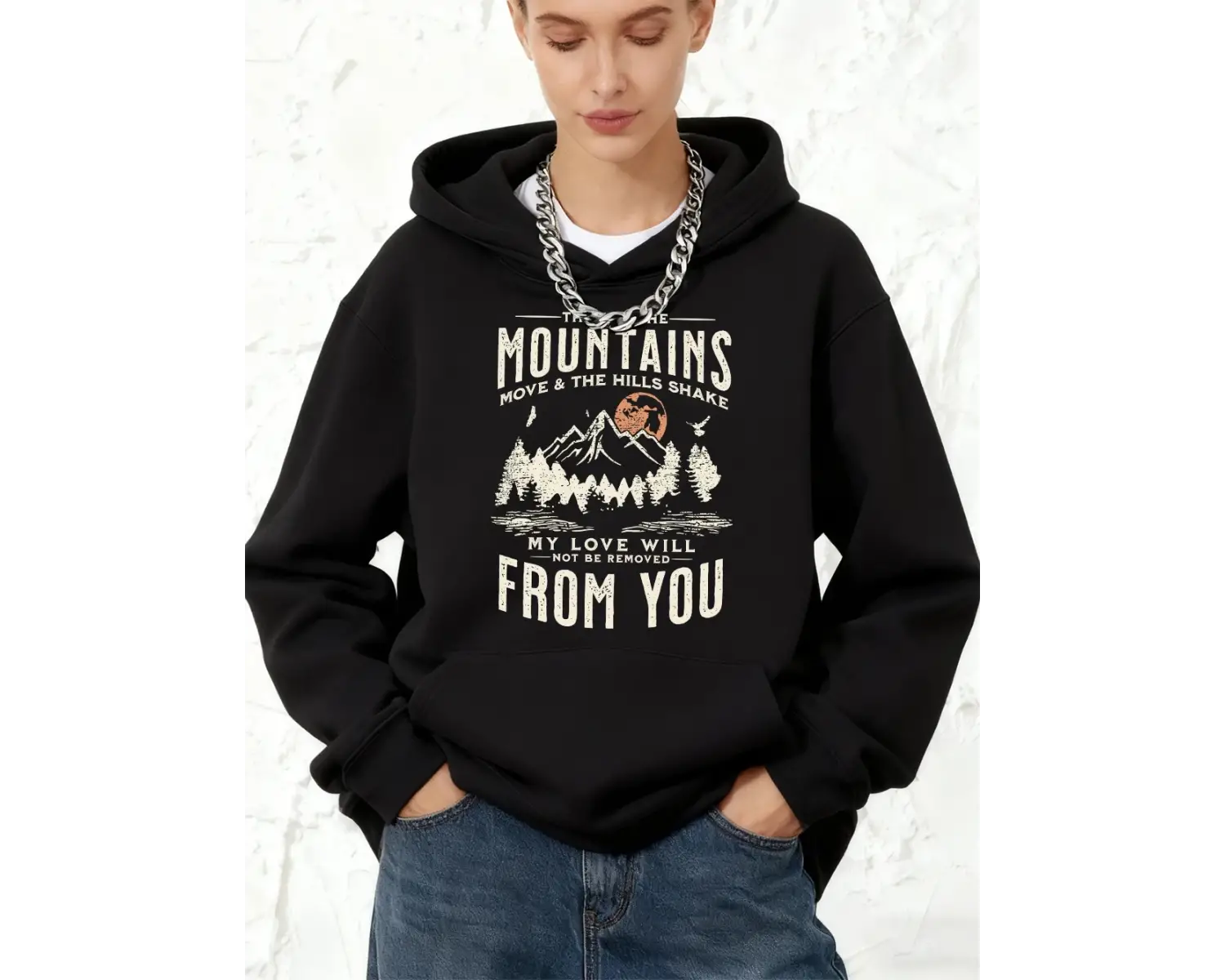 Dağlar Batan Güneş Baskılar Kapüşonlular Pamuklu Kadın Koşu Cep Kazak Sportif Bol Sweatshirtl