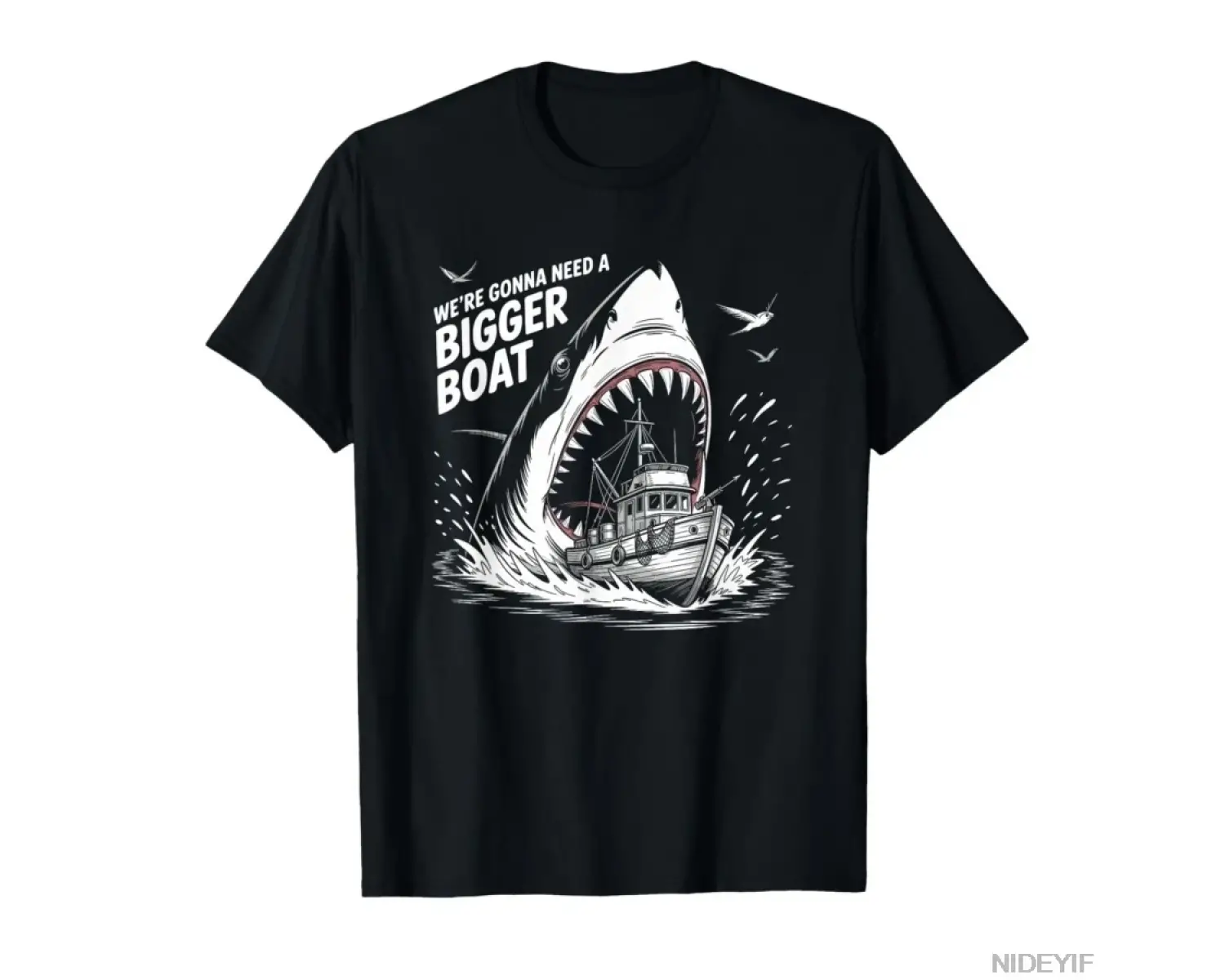Daha Büyük Bir Tekneye İhtiyacımız Var Komik Köpekbalığı Meme Balıkçı Tişörtü Erkekler Kadınl
