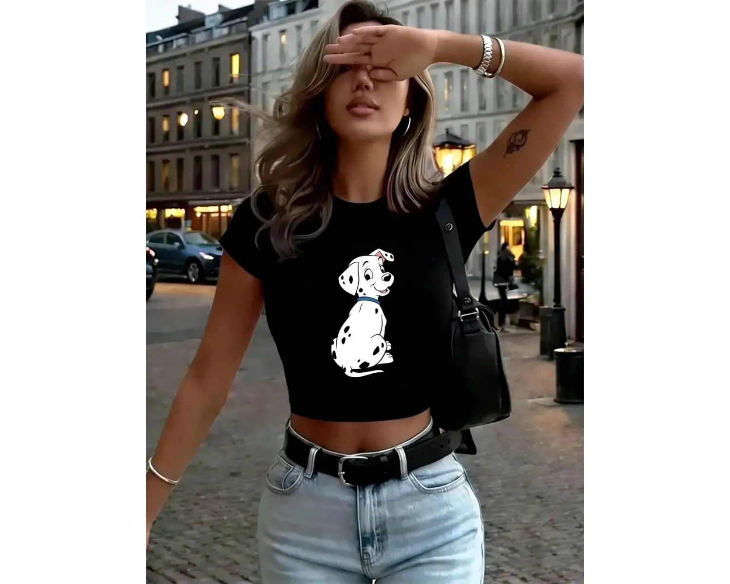 Dalmaçyalı Köpek Yavrusu Baskılar Bayan Babby TeeT-Shirt Yaz Yüksek Elastik O-Boyun Üstleri Y2K U