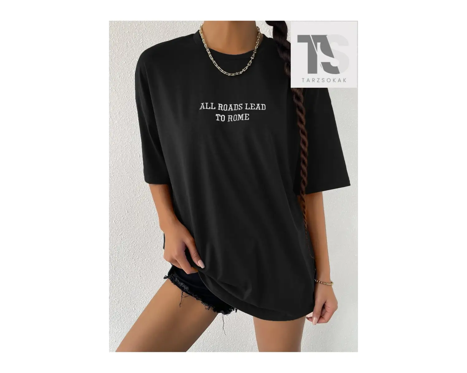 Damla Omuz Sloganlı Nakışlı Tişört