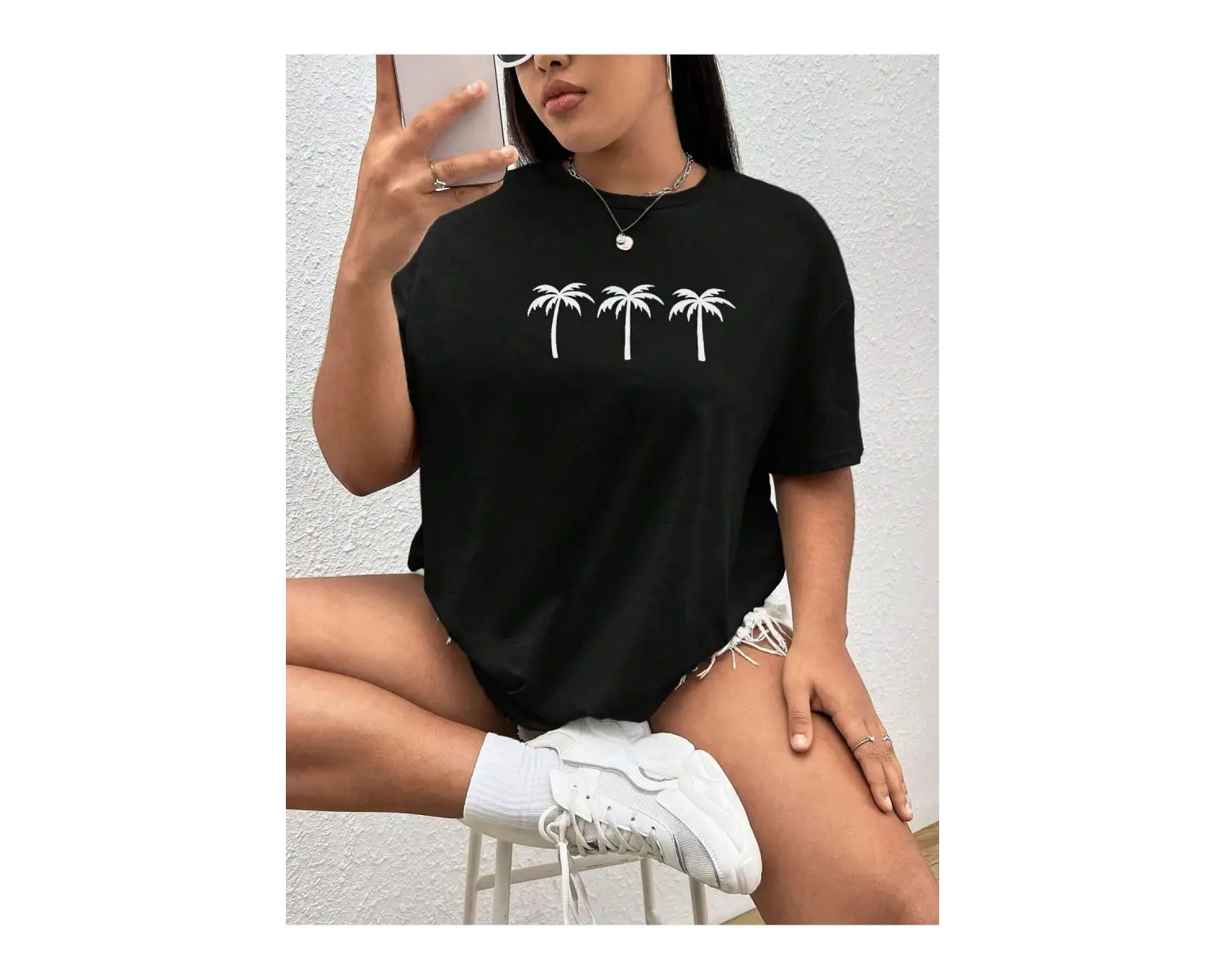 Damla Omuz Yazılı Nakışlı Üst