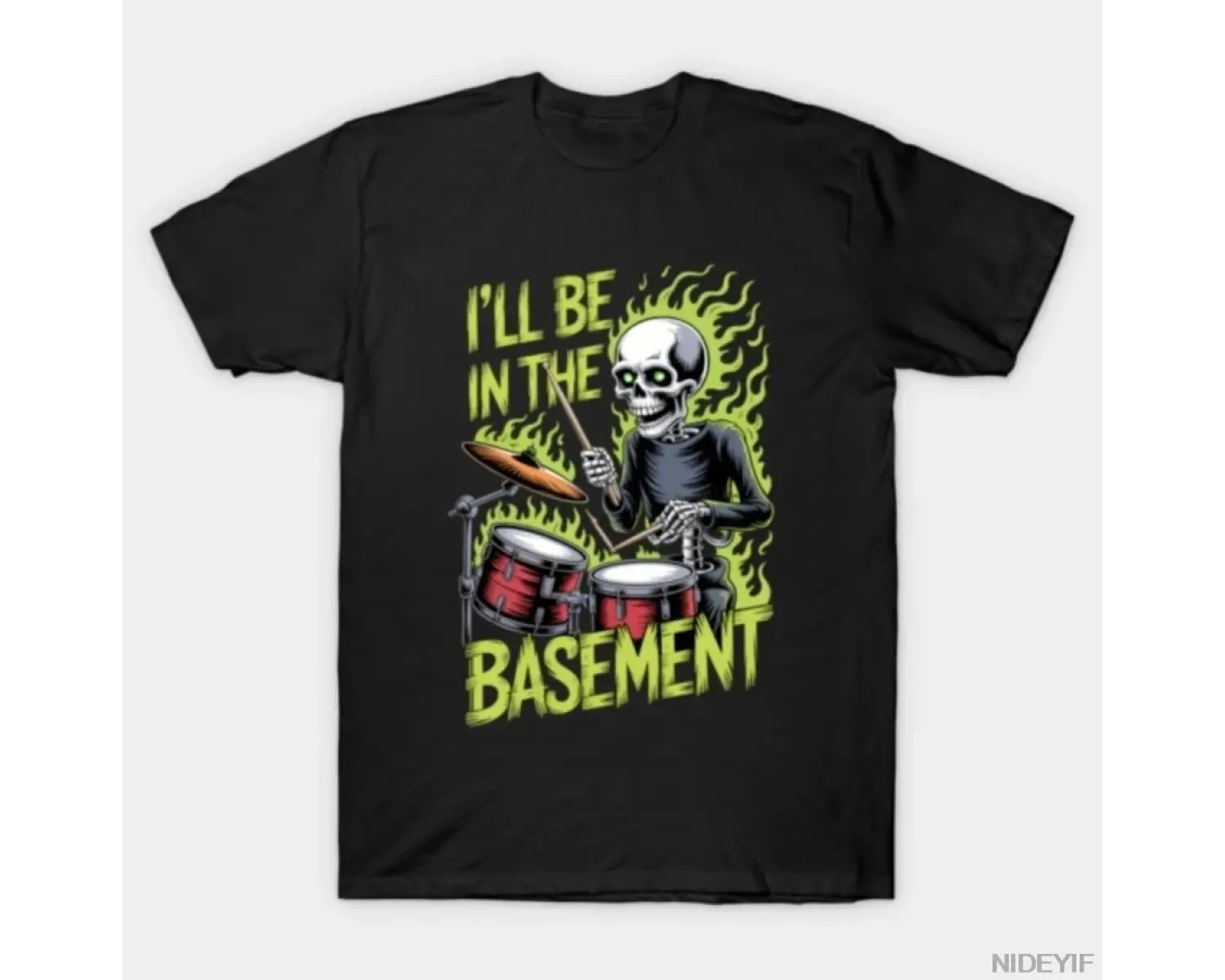 Davulcu Ben Bodrumda Olacağım Komik İskelet Mizah Tişörtü Erkekler Kadınlar İçin %100 Pamuk T