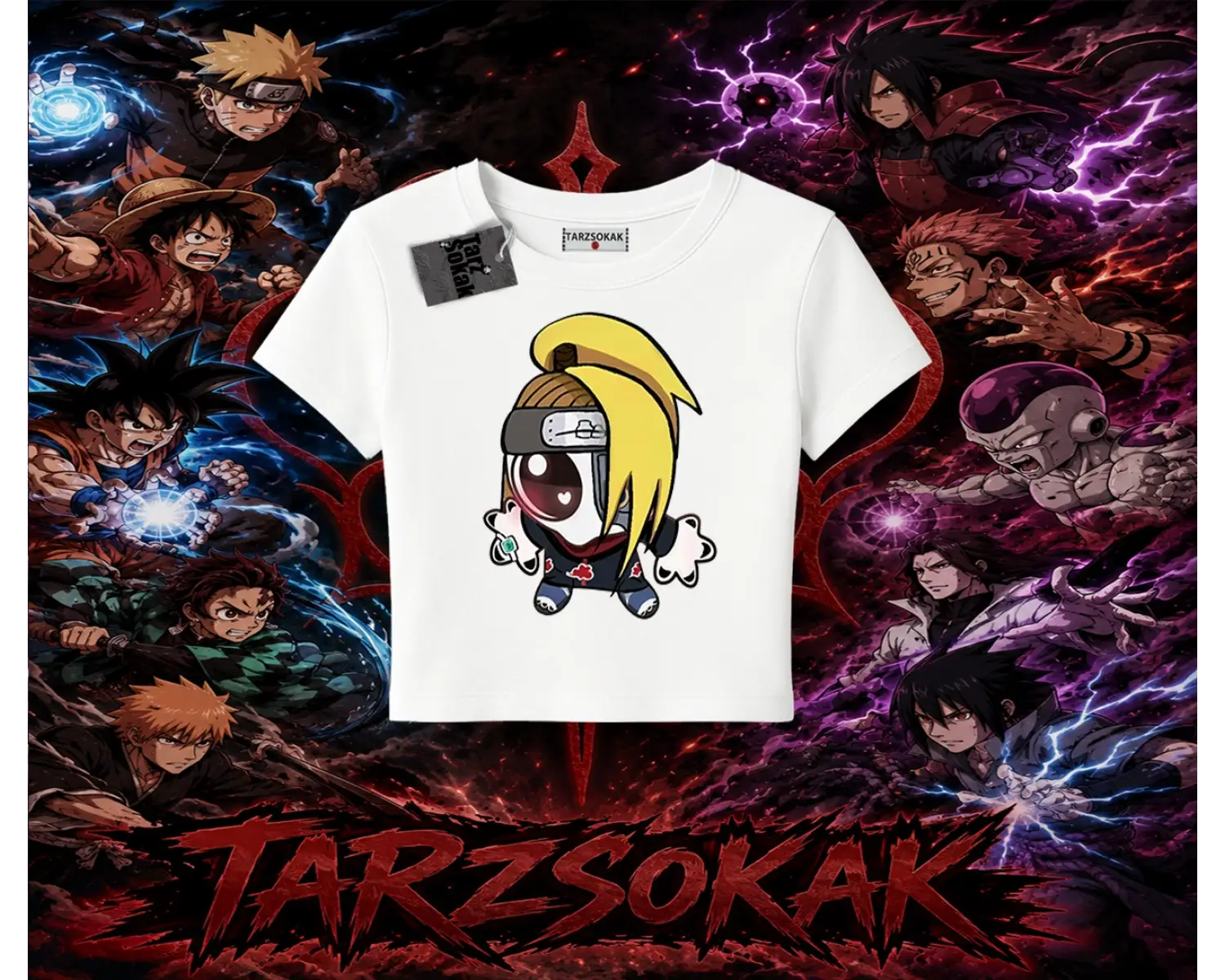 Deidara Naruto Anime Karakteri Kadın Baby Tee Beyaz