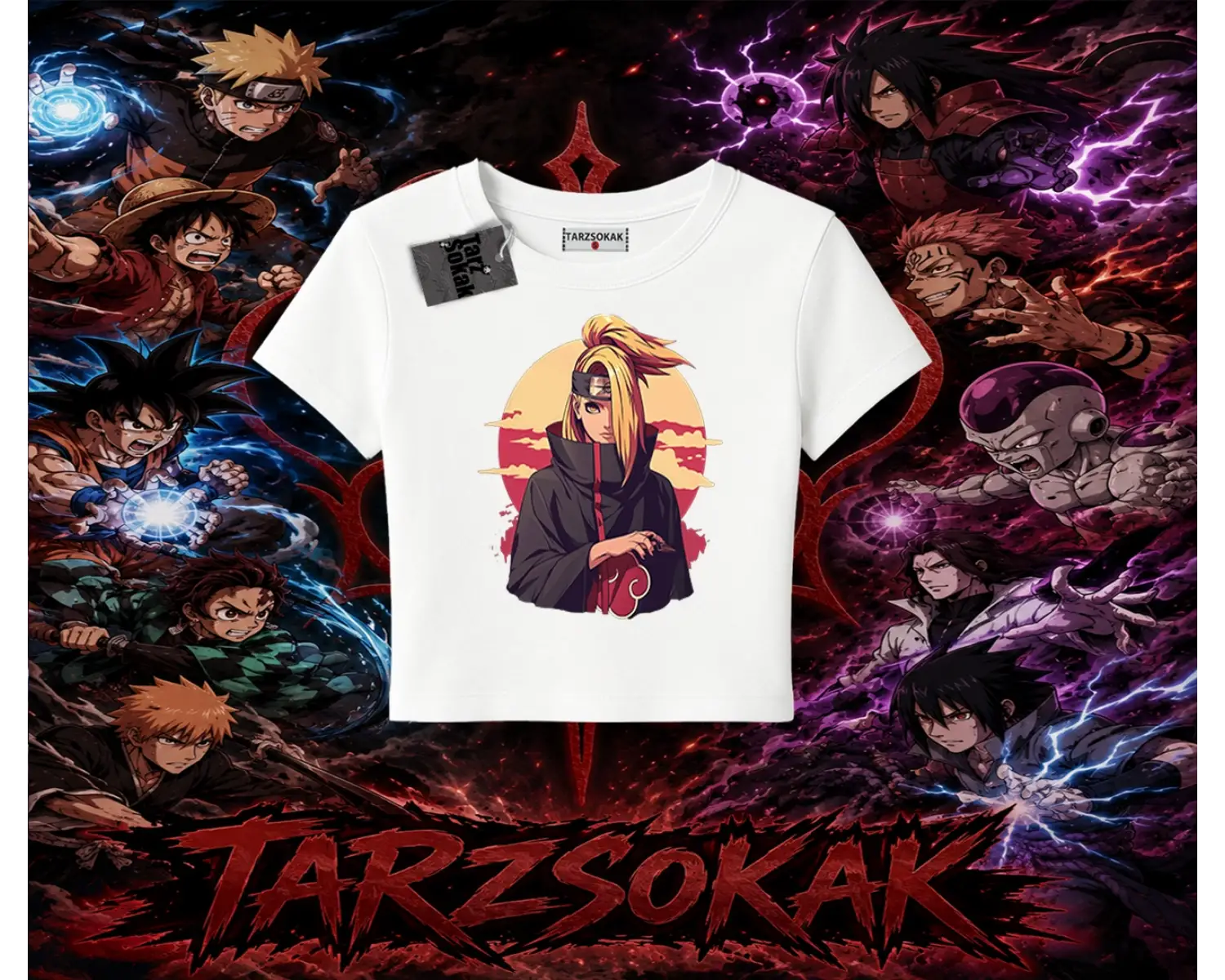 Deidara Naruto Anime Karakteri Kadın Baby Tee Beyaz