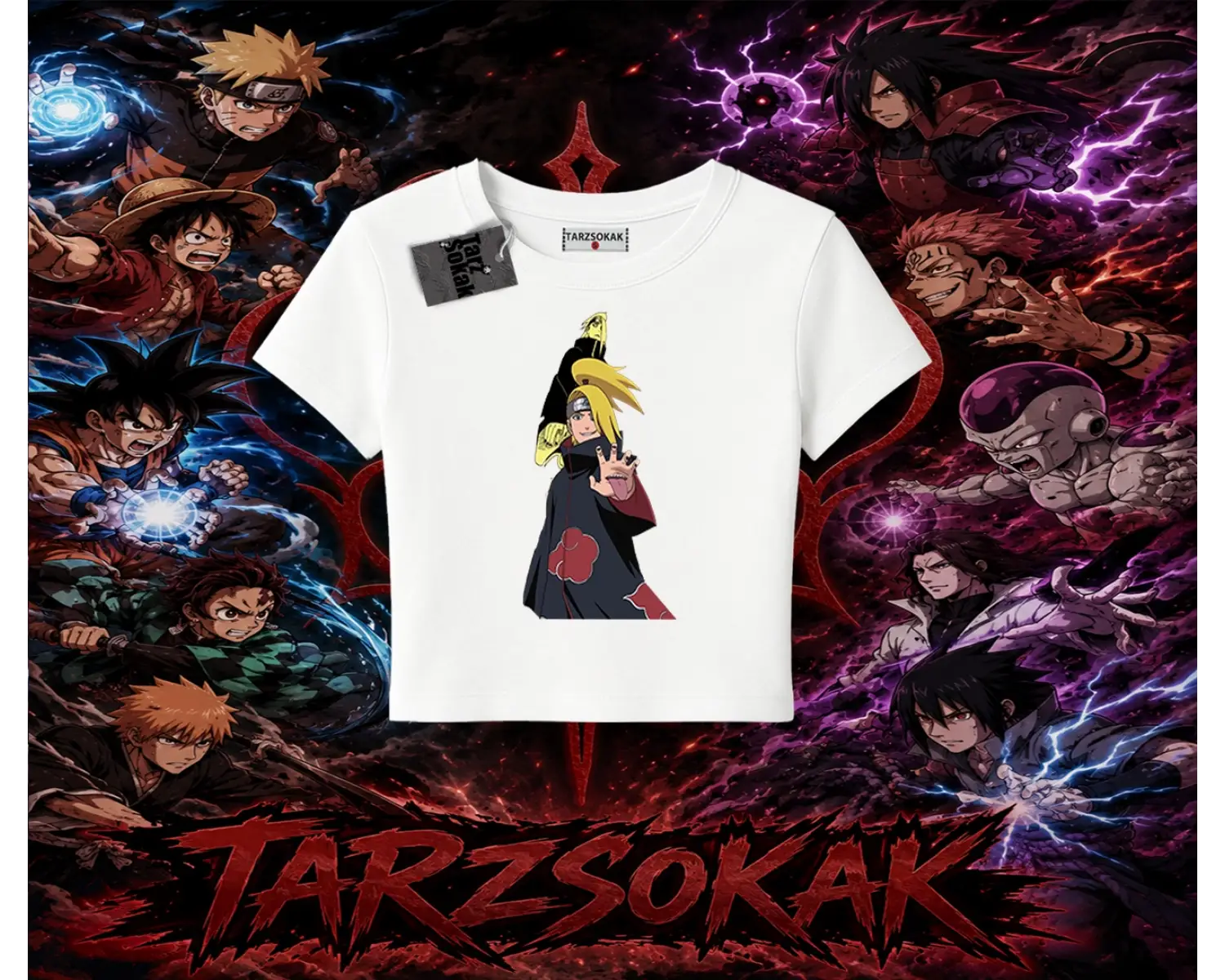 Deidara Naruto Anime Karakteri Kadın Baby Tee Beyaz