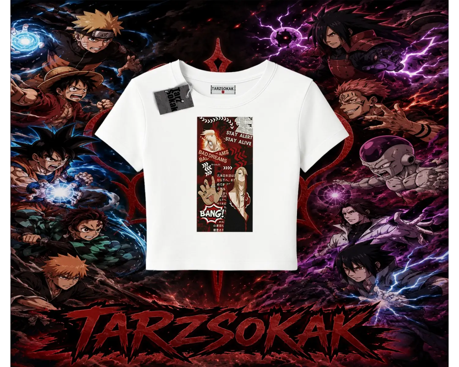 Deidara Naruto Anime Karakteri Kadın Baby Tee Beyaz