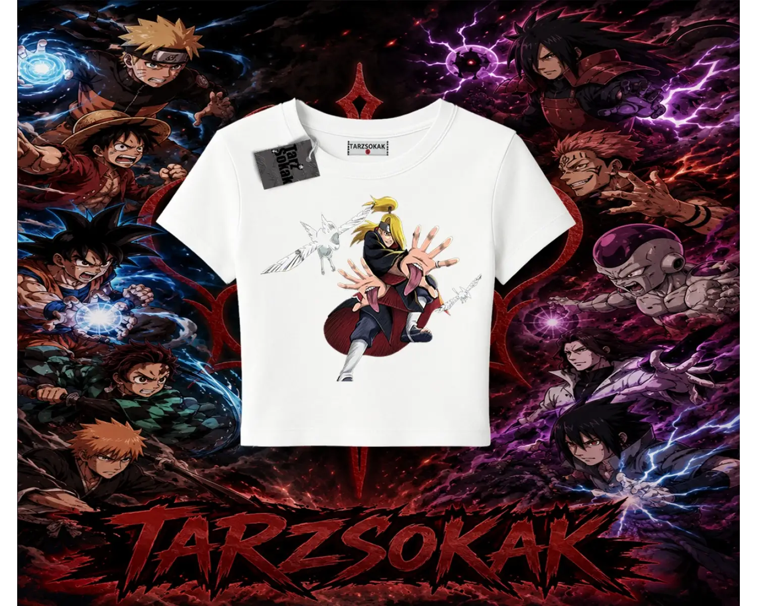 Deidara Naruto Anime Karakteri Kadın Baby Tee Beyaz