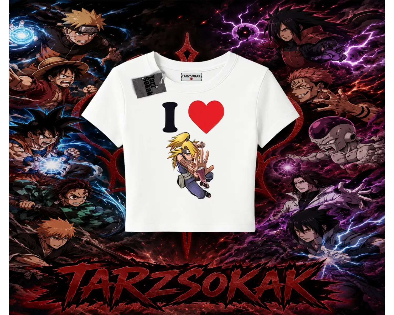 Deidara Naruto Anime Karakteri Kadın Baby Tee Beyaz