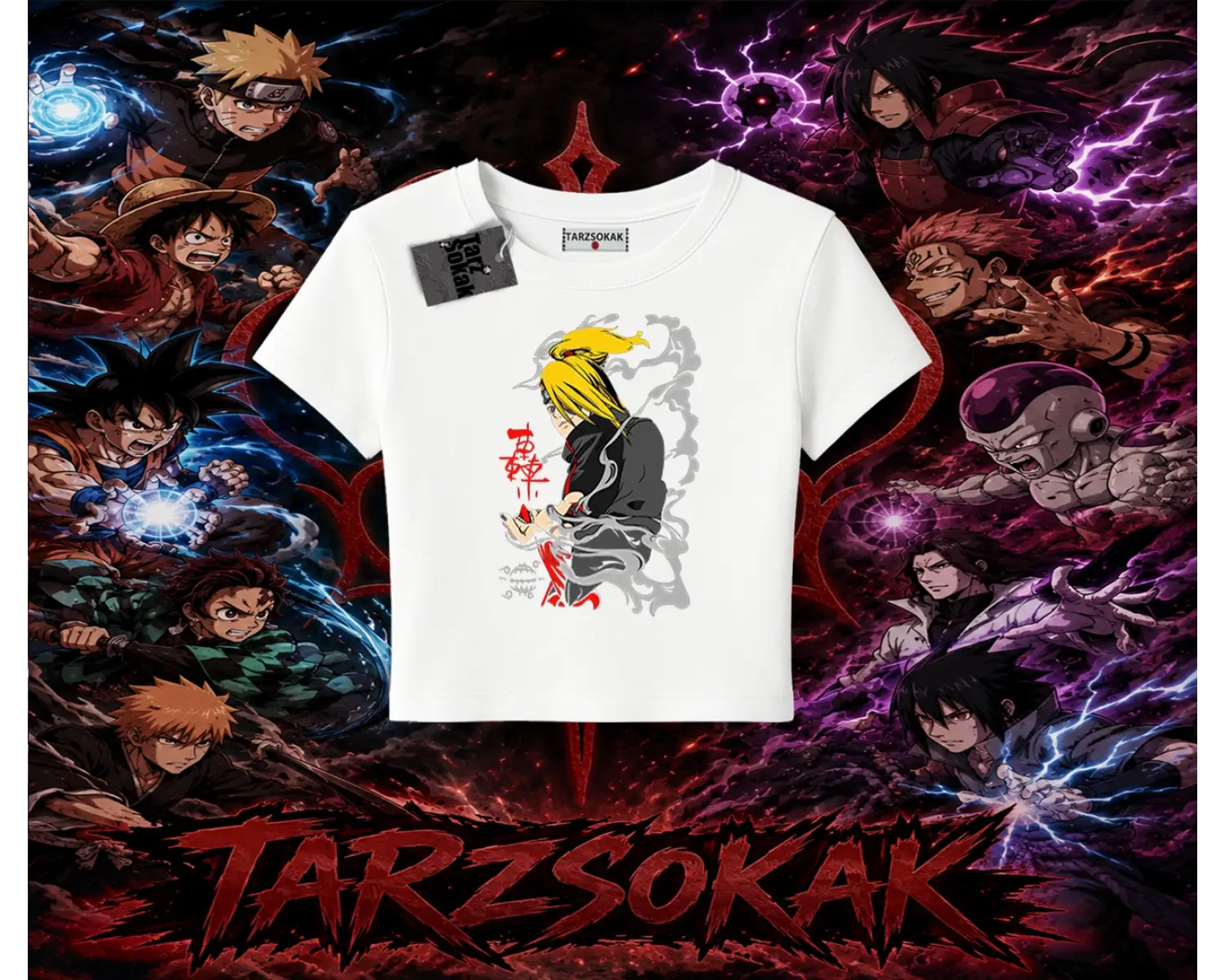 Deidara Naruto Anime Karakteri Kadın Baby Tee Beyaz