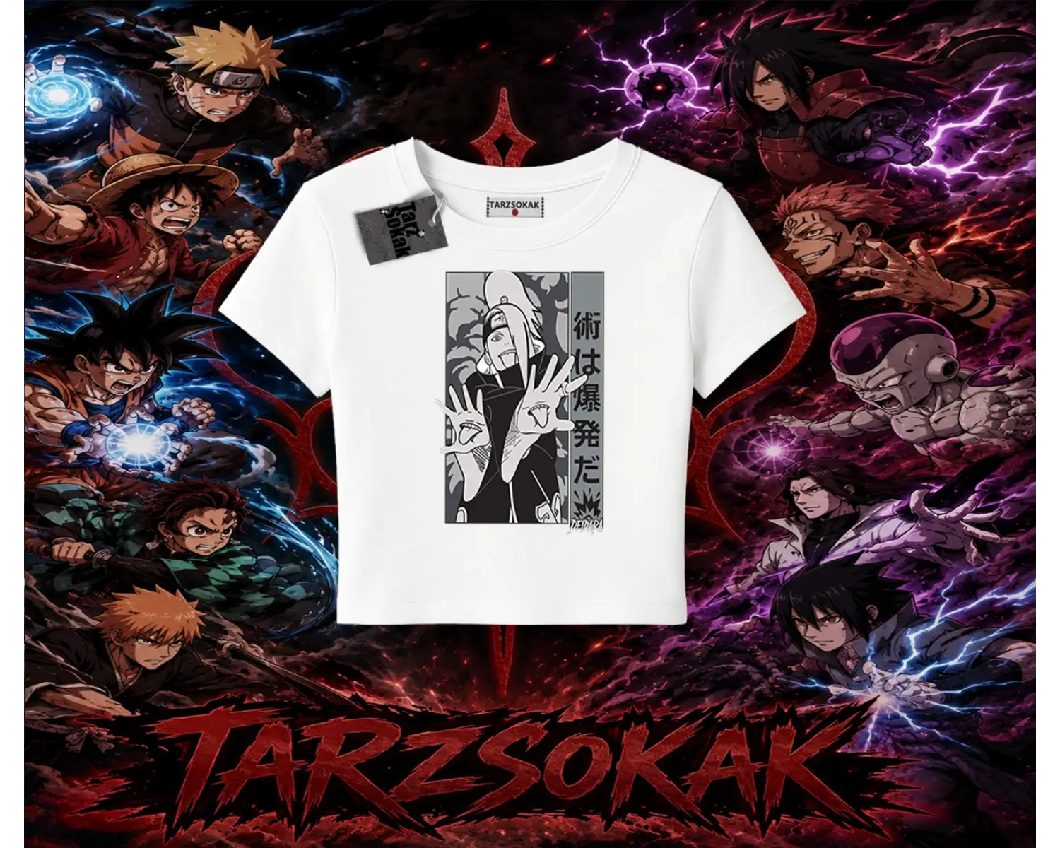 Deidara Naruto Anime Karakteri Kadın Baby Tee Beyaz