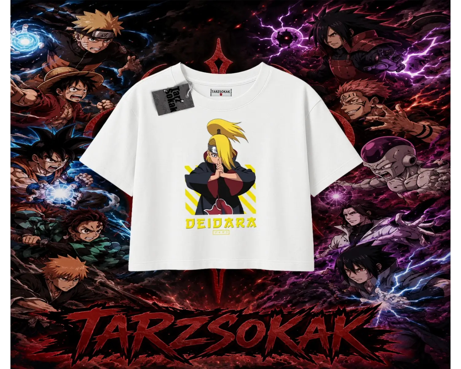 Deidara Naruto Anime Karakteri Kadın Crop Tişört Beyaz