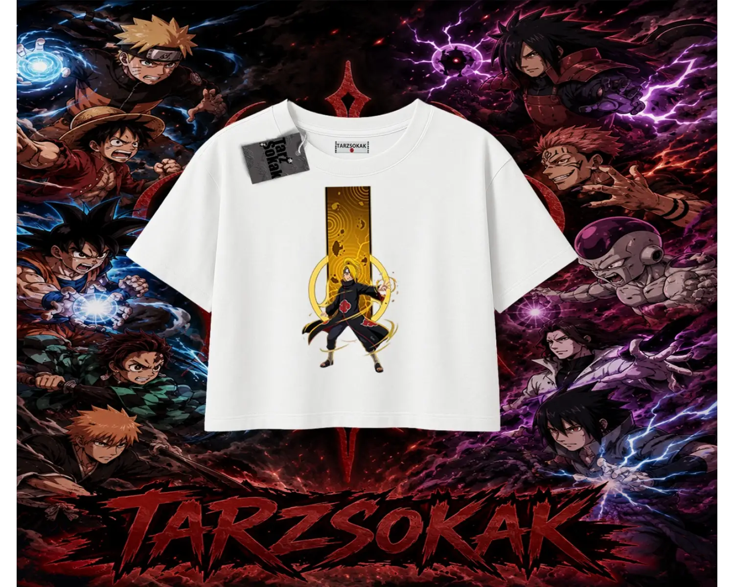 Deidara Naruto Anime Karakteri Kadın Crop Tişört Beyaz