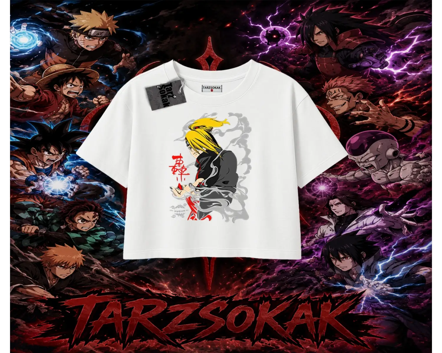 Deidara Naruto Anime Karakteri Kadın Crop Tişört Beyaz