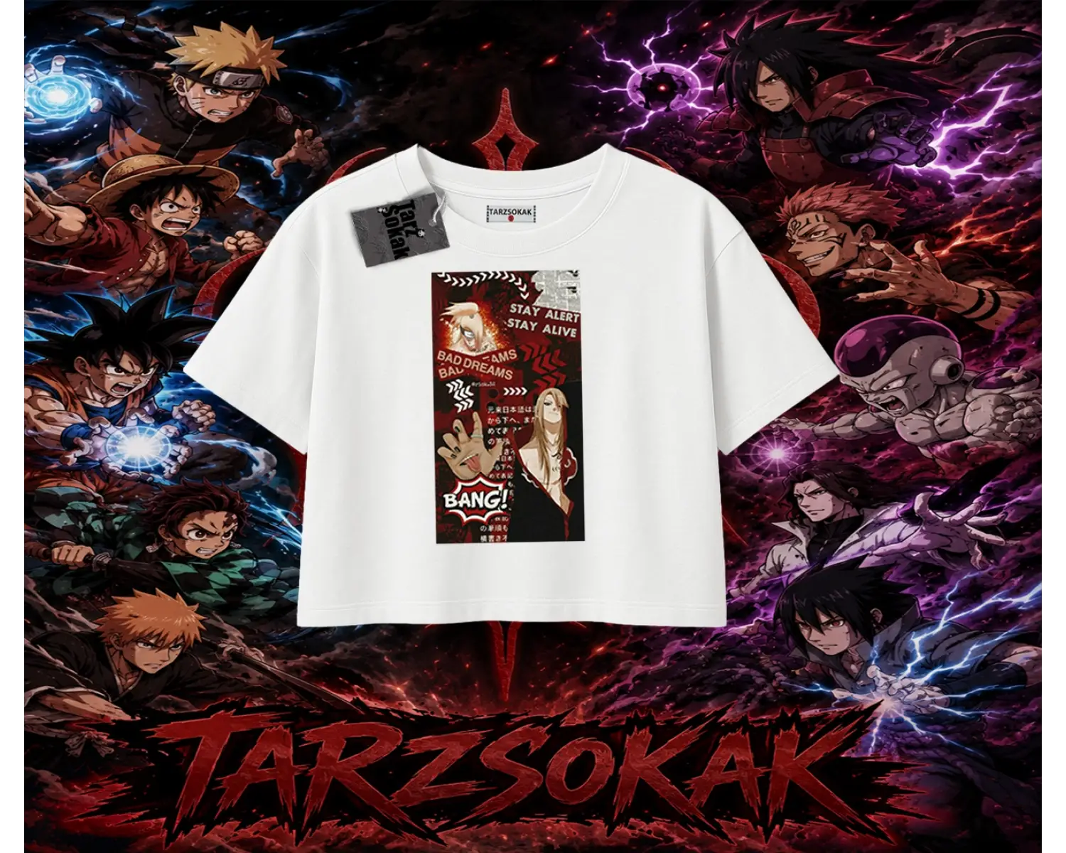 Deidara Naruto Anime Karakteri Kadın Crop Tişört Beyaz