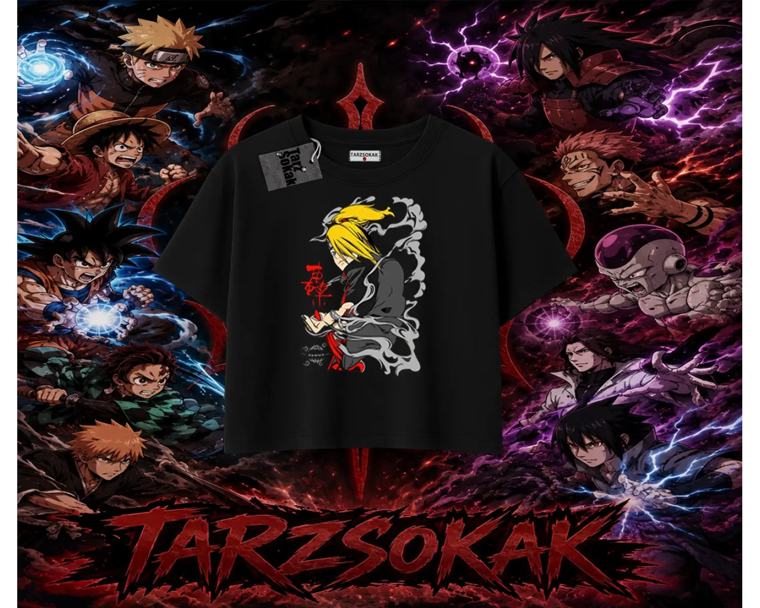 Deidara Naruto Anime Karakteri Kadın Crop Tişört Beyaz