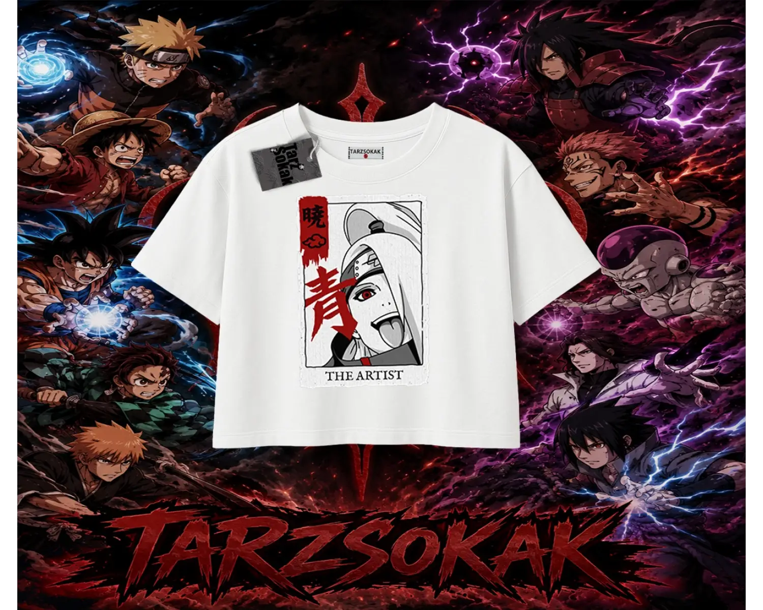 Deidara Naruto Anime Karakteri Kadın Crop Tişört Beyaz