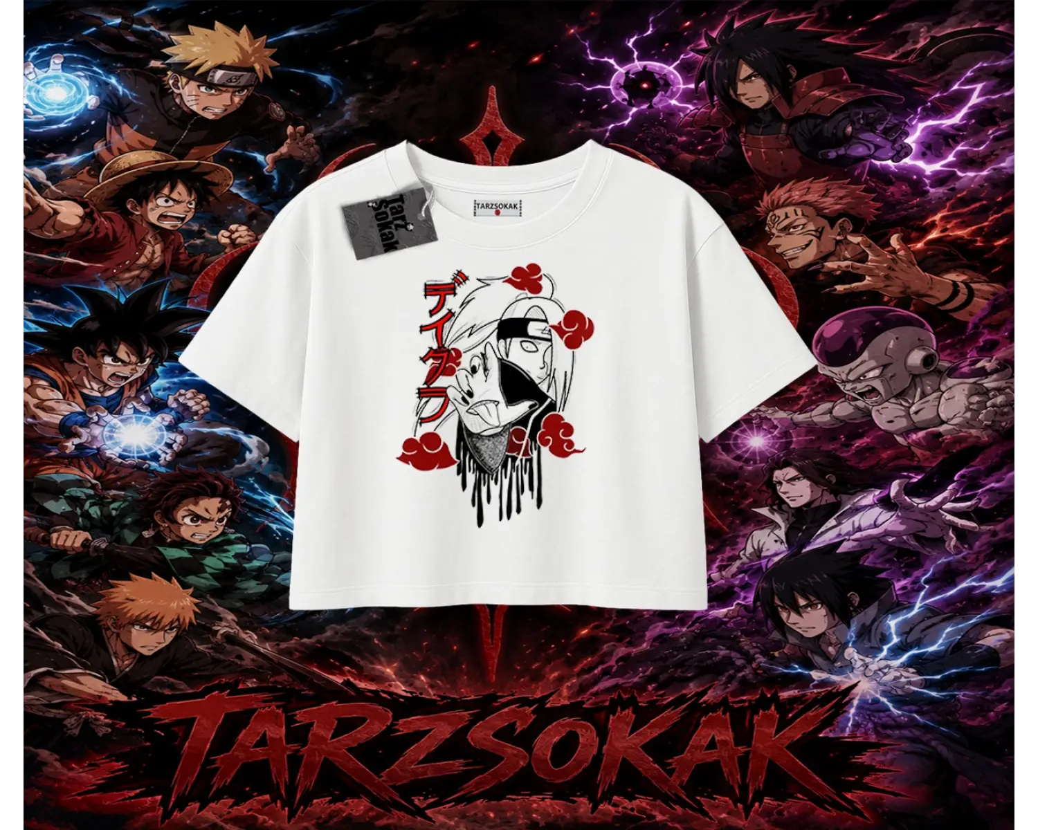 Deidara Naruto Anime Karakteri Kadın Crop Tişört Beyaz