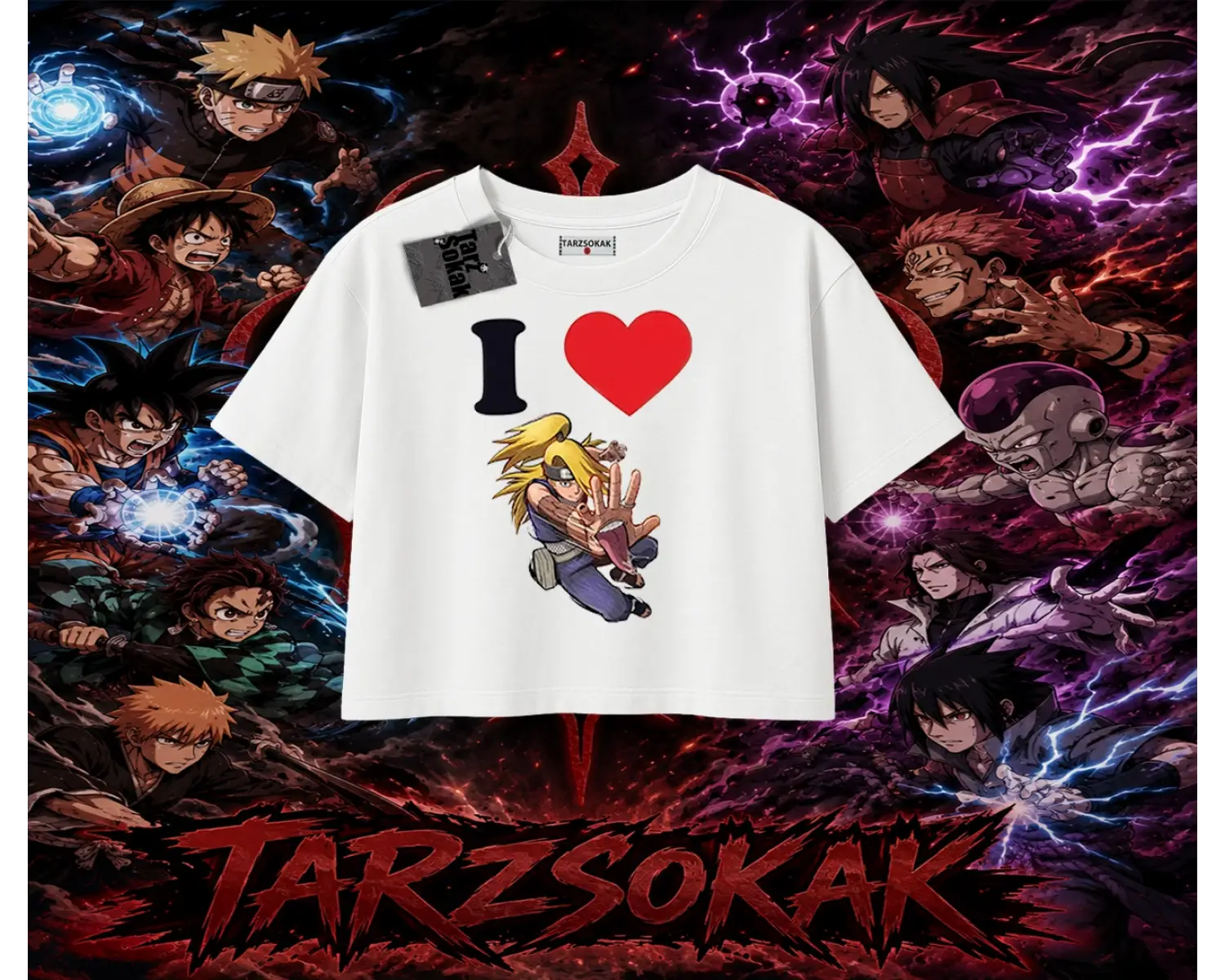 Deidara Naruto Anime Karakteri Kadın Crop Tişört Beyaz