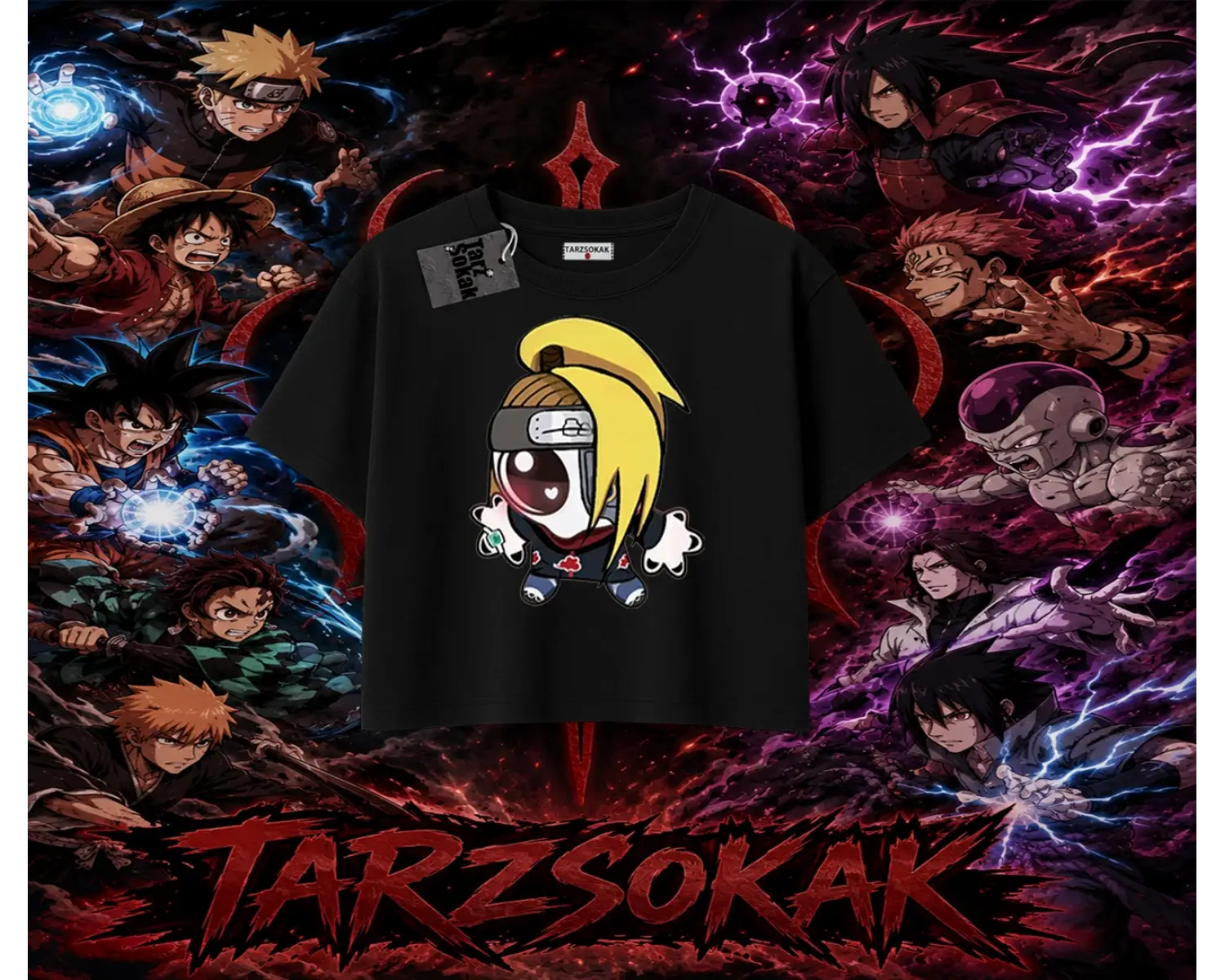 Deidara Naruto Anime Karakteri Kadın Crop Tişört Beyaz