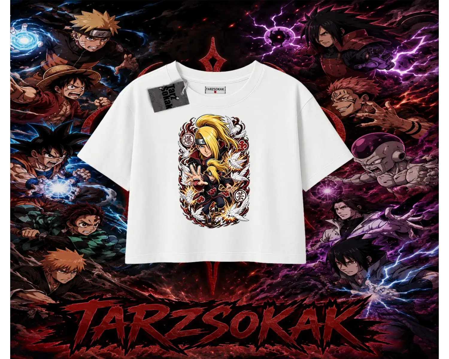 Deidara Naruto Anime Karakteri Kadın Crop Tişört Beyaz