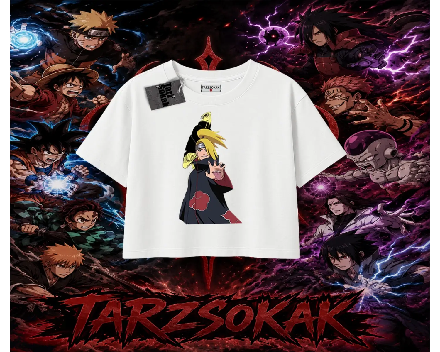 Deidara Naruto Anime Karakteri Kadın Crop Tişört Beyaz