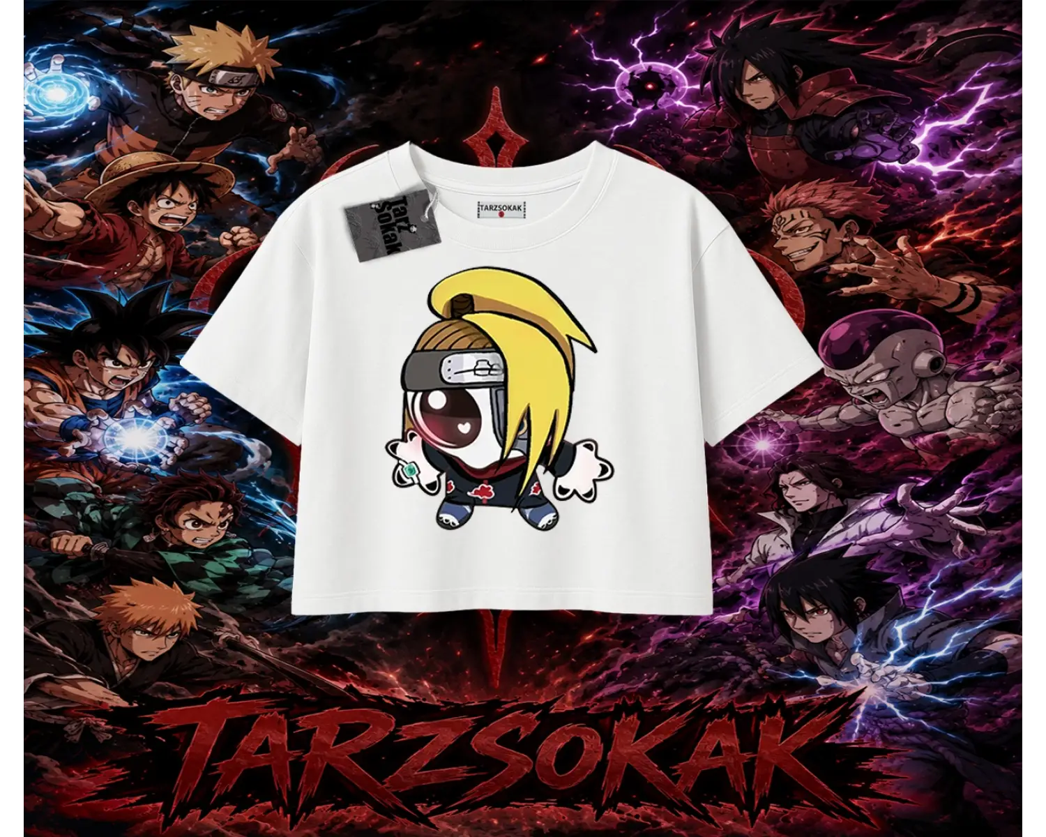 Deidara Naruto Anime Karakteri Kadın Crop Tişört Beyaz