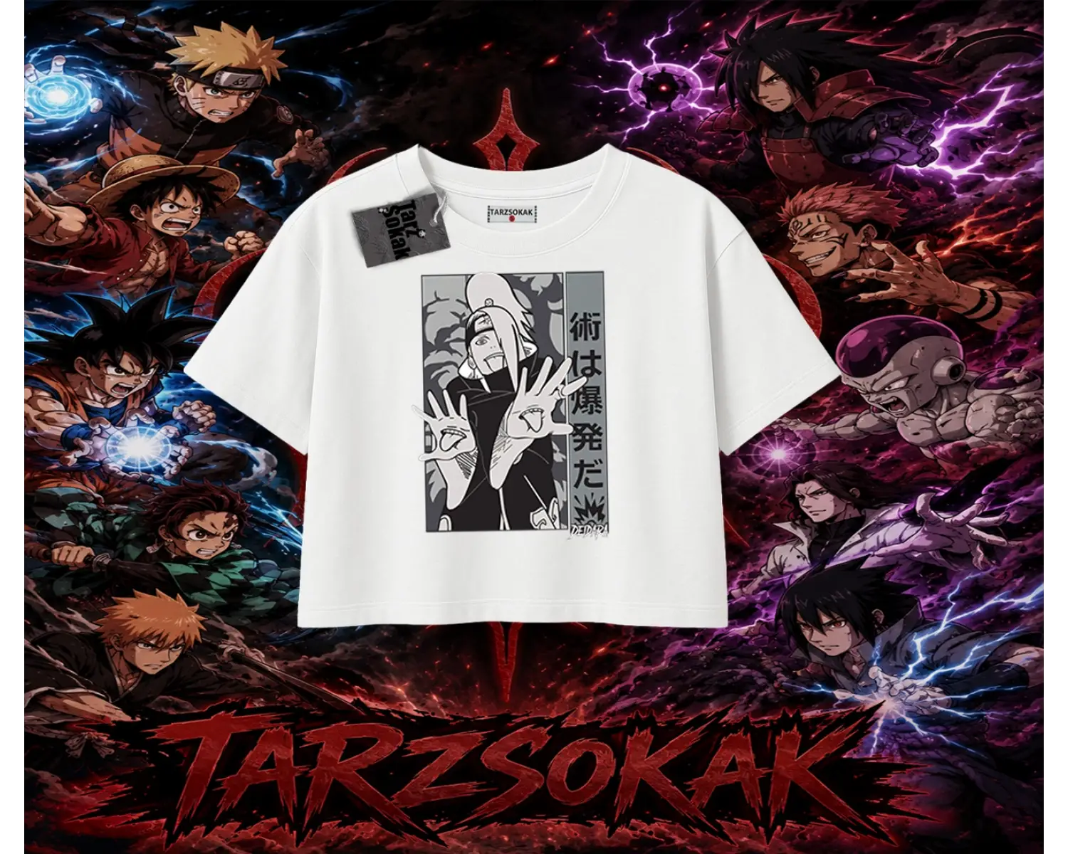 Deidara Naruto Anime Karakteri Kadın Crop Tişört Beyaz