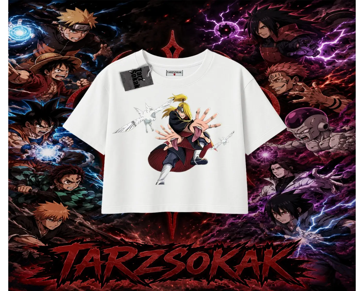 Deidara Naruto Anime Karakteri Kadın Crop Tişört Beyaz