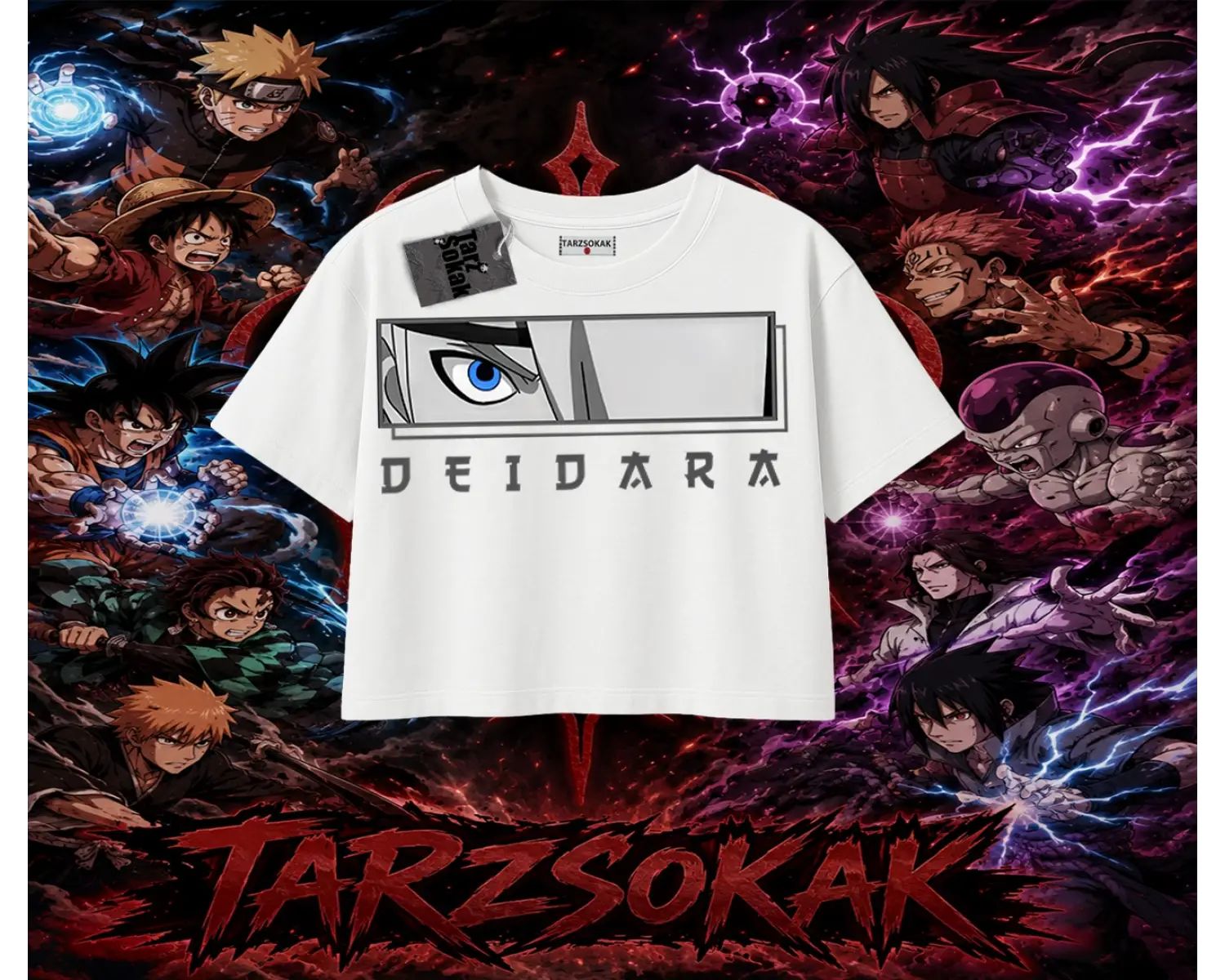 Deidara Naruto Anime Karakteri Kadın Crop Tişört Beyaz
