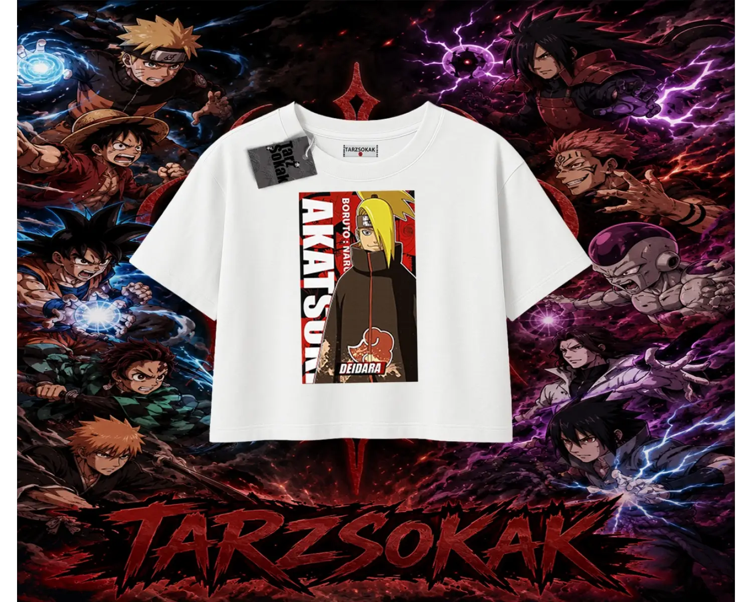 Deidara Naruto Anime Karakteri Kadın Crop Tişört Beyaz