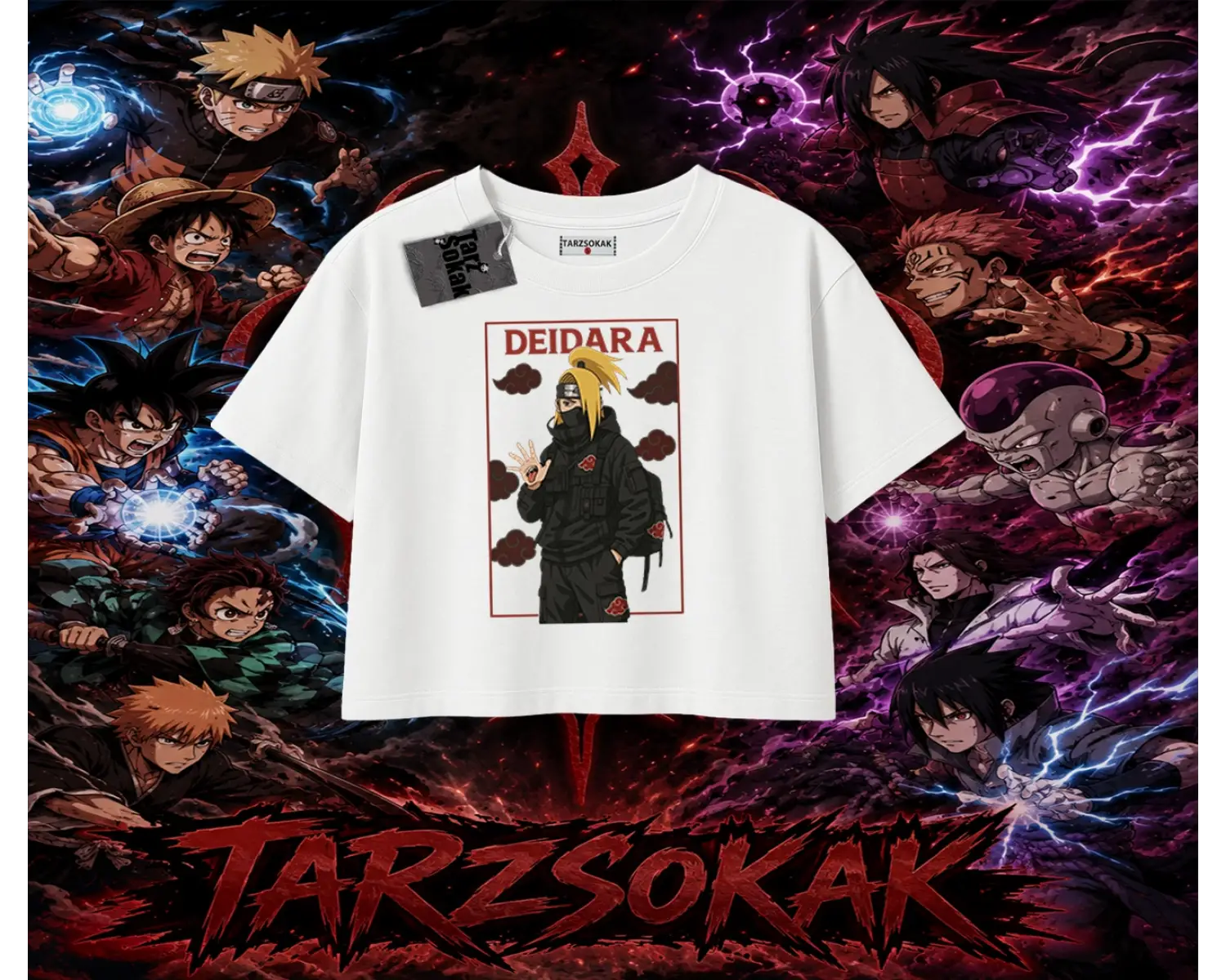 Deidara Naruto Anime Karakteri Kadın Crop Tişört Beyaz