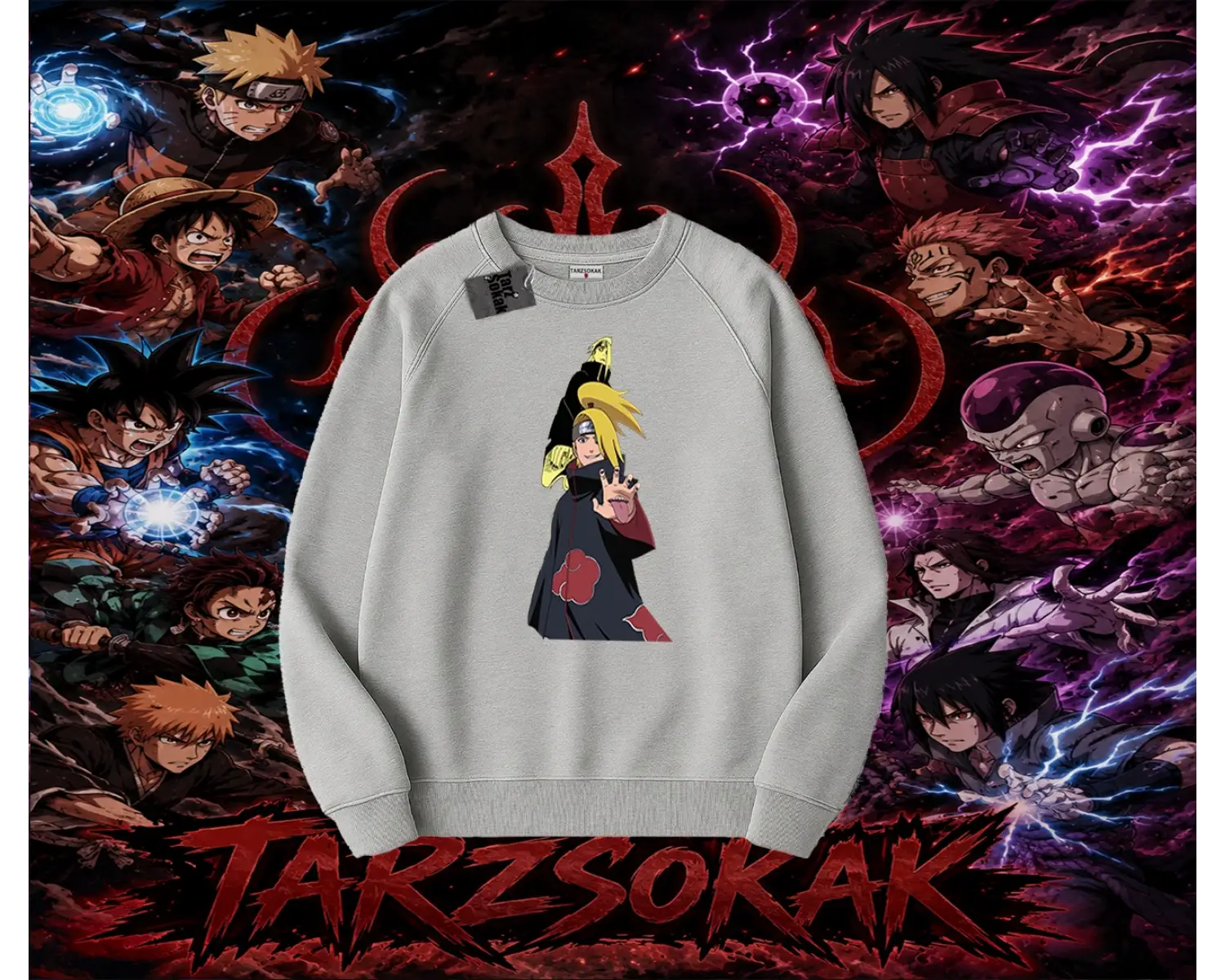 Deidara Naruto Anime Karakteri Oversize Unisex Bisiklet Yaka Sweatshirt Beyaz