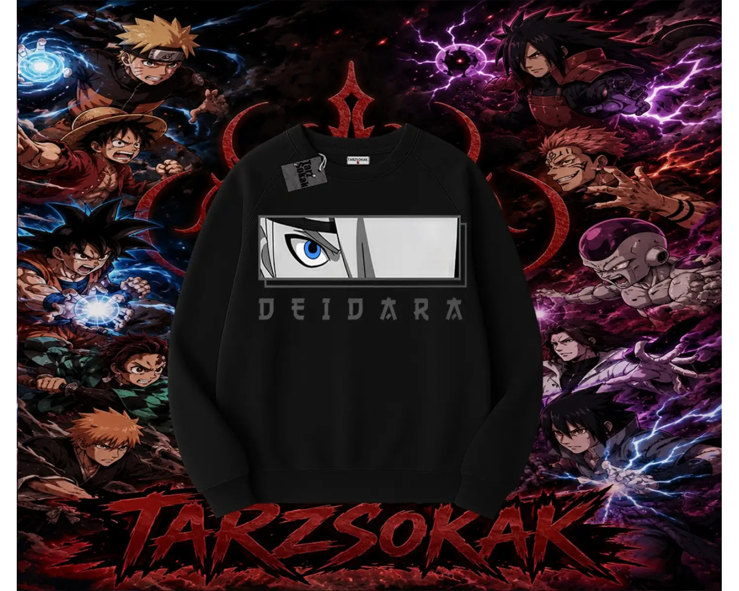 Deidara Naruto Anime Karakteri Oversize Unisex Bisiklet Yaka Sweatshirt Beyaz
