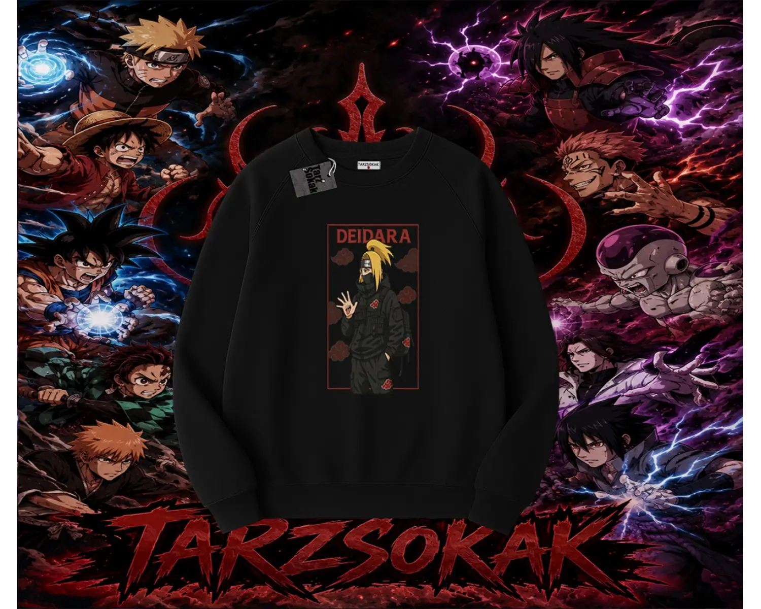 Deidara Naruto Anime Karakteri Oversize Unisex Bisiklet Yaka Sweatshirt Beyaz