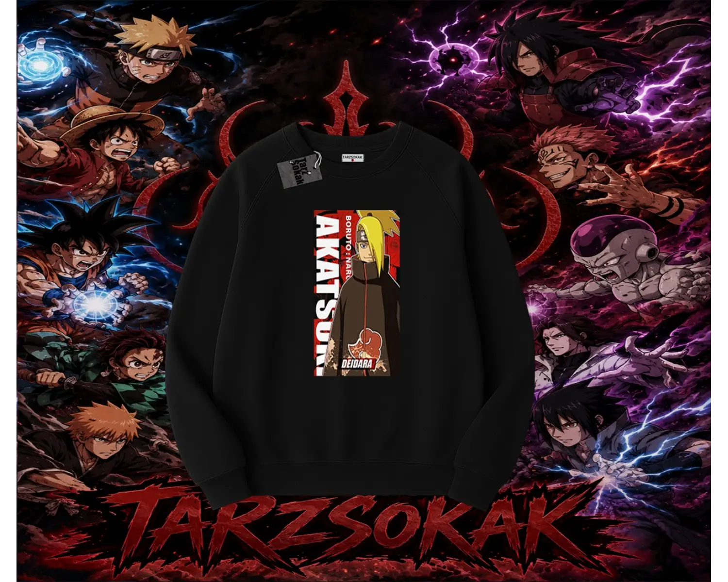 Deidara Naruto Anime Karakteri Oversize Unisex Bisiklet Yaka Sweatshirt Beyaz