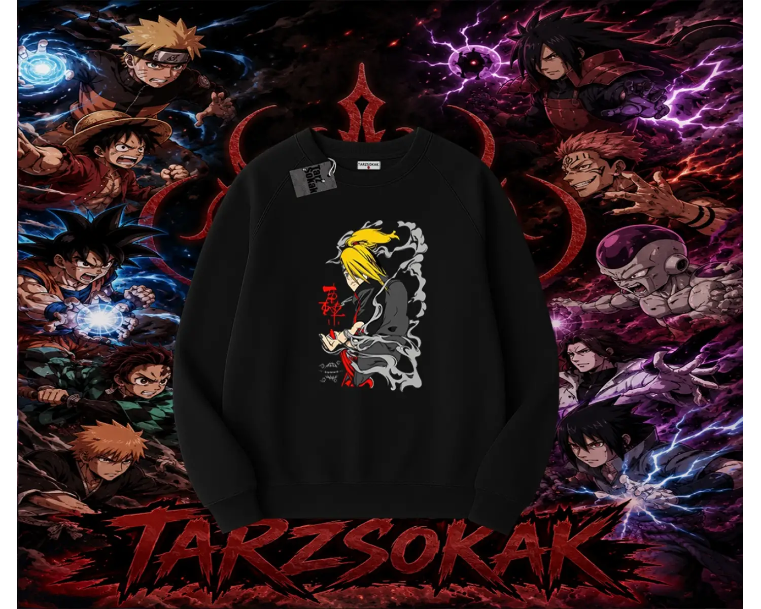 Deidara Naruto Anime Karakteri Oversize Unisex Bisiklet Yaka Sweatshirt Beyaz