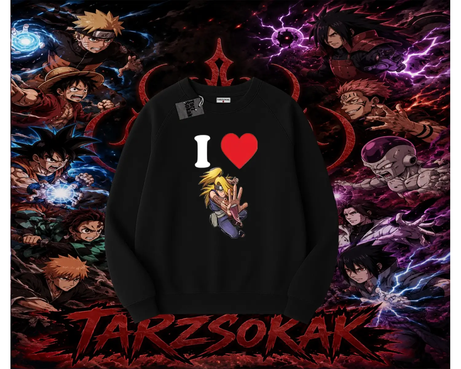 Deidara Naruto Anime Karakteri Oversize Unisex Bisiklet Yaka Sweatshirt Beyaz