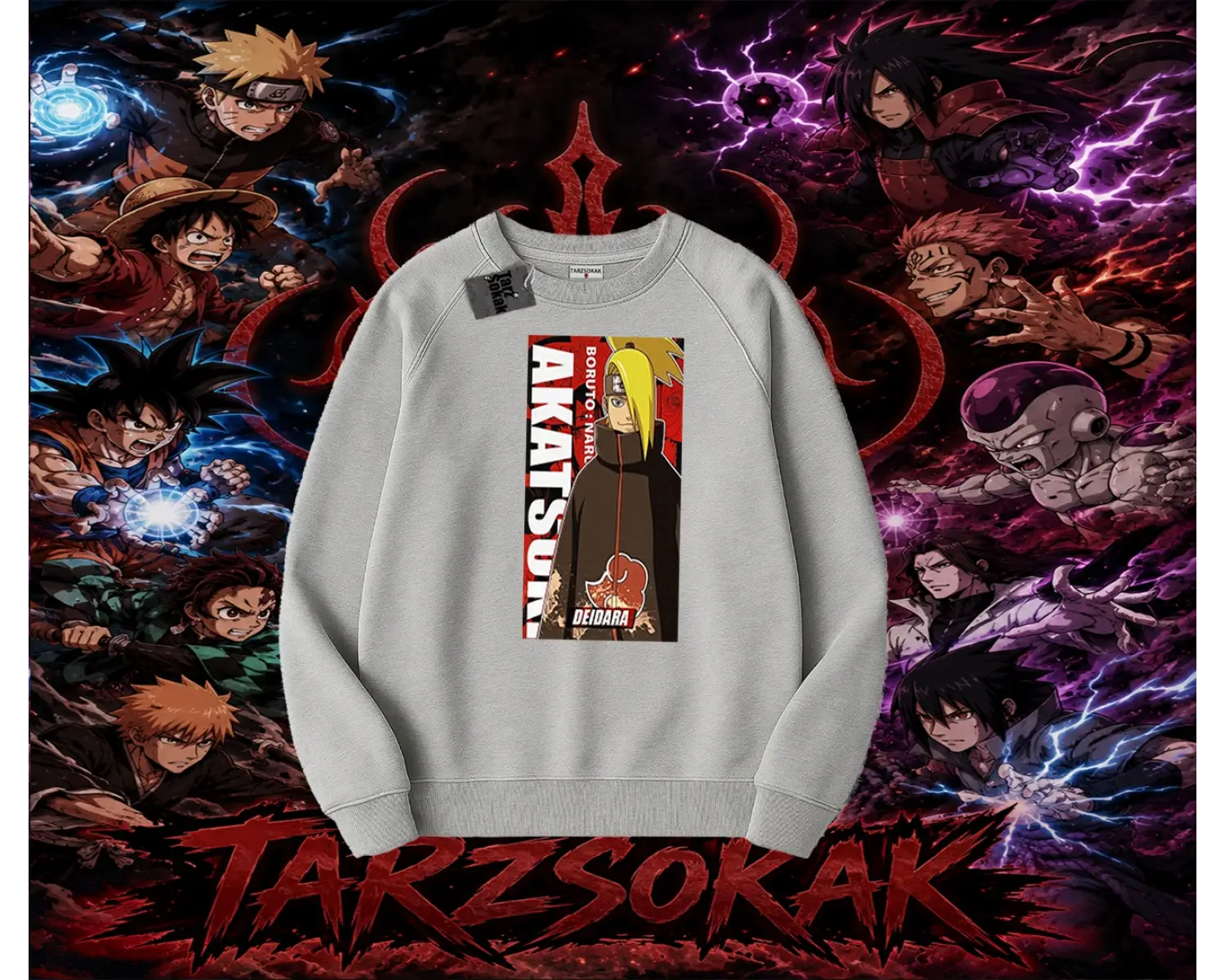 Deidara Naruto Anime Karakteri Oversize Unisex Bisiklet Yaka Sweatshirt Beyaz