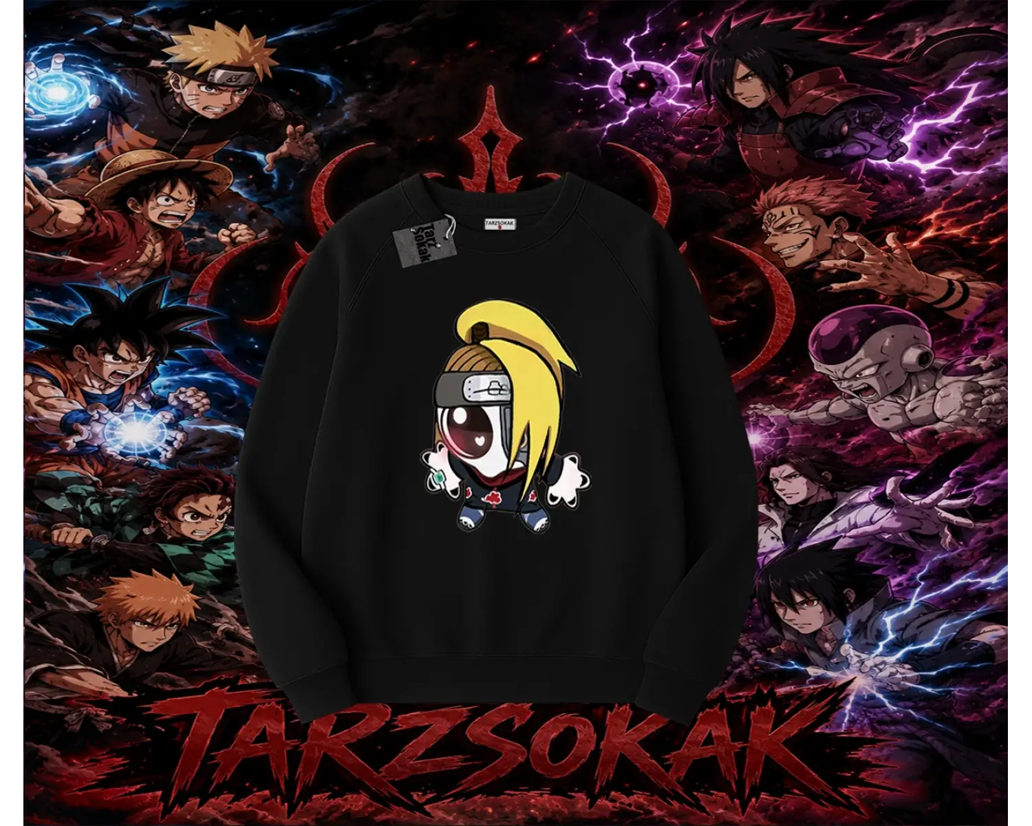 Deidara Naruto Anime Karakteri Oversize Unisex Bisiklet Yaka Sweatshirt Beyaz