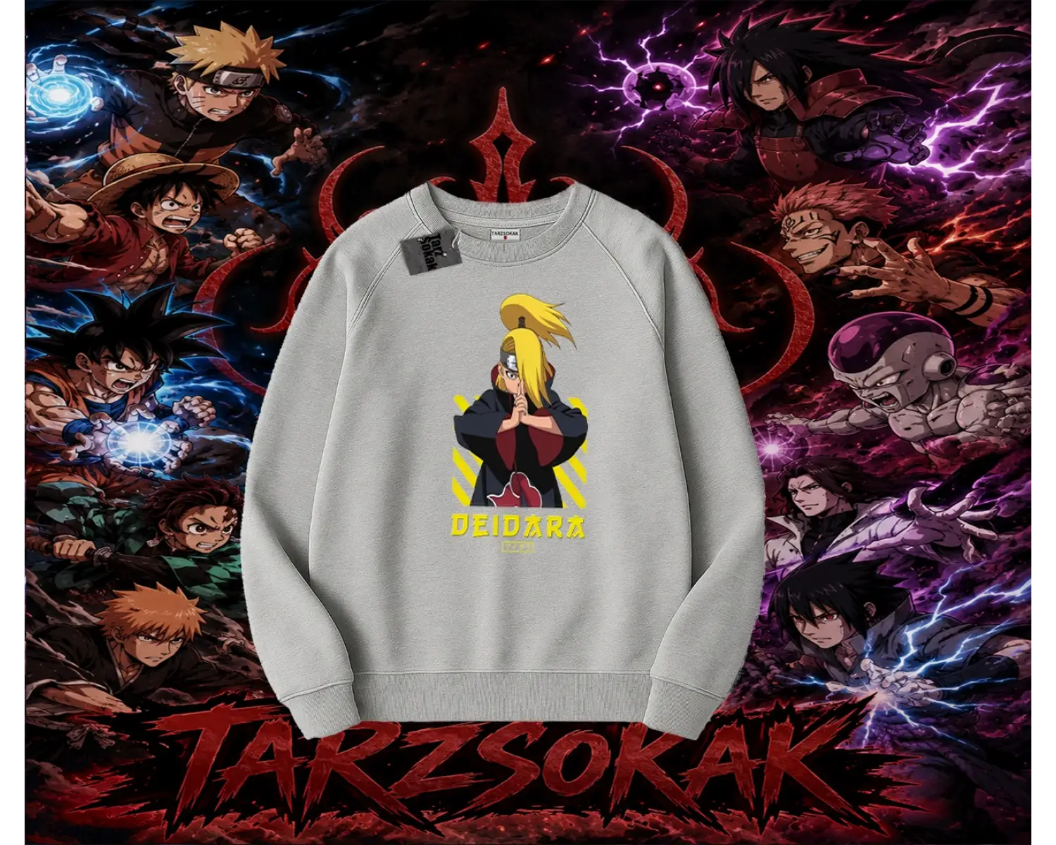 Deidara Naruto Anime Karakteri Oversize Unisex Bisiklet Yaka Sweatshirt Beyaz