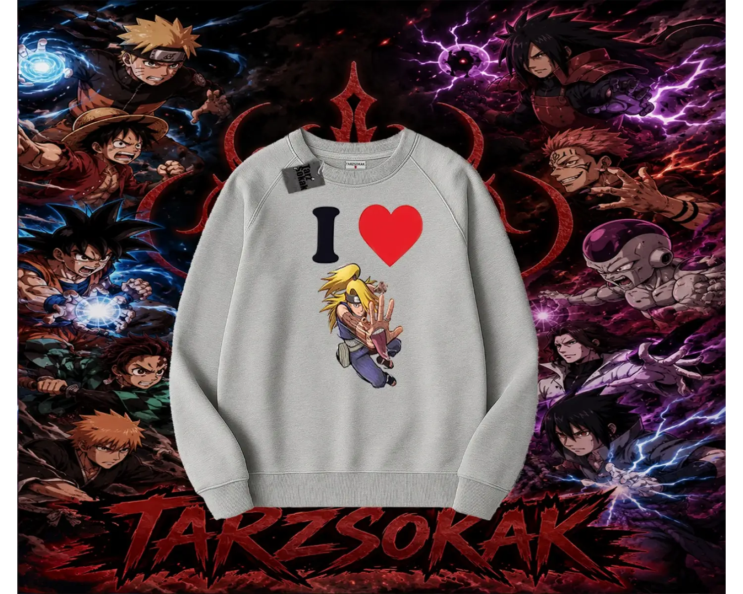 Deidara Naruto Anime Karakteri Oversize Unisex Bisiklet Yaka Sweatshirt Beyaz