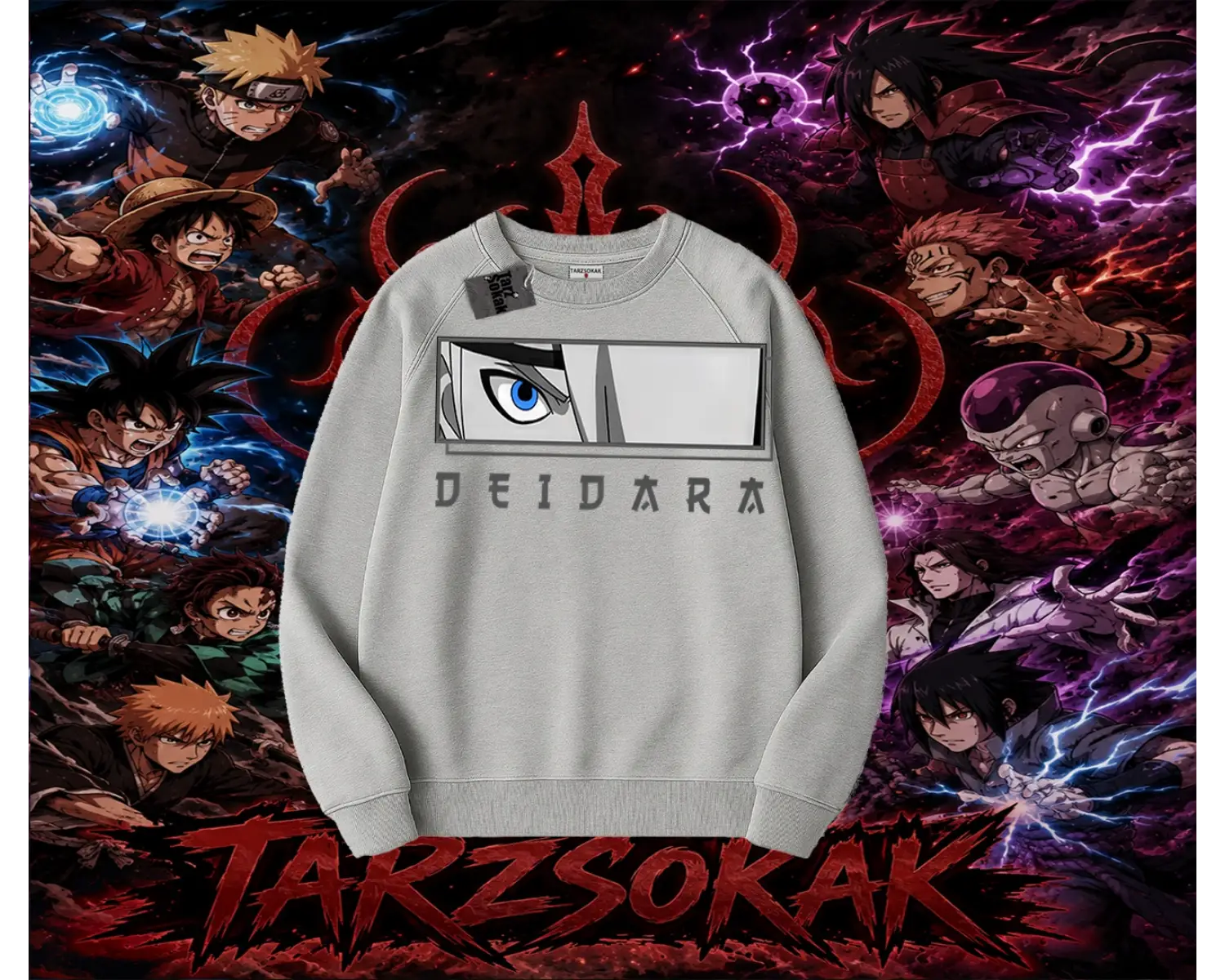 Deidara Naruto Anime Karakteri Oversize Unisex Bisiklet Yaka Sweatshirt Beyaz