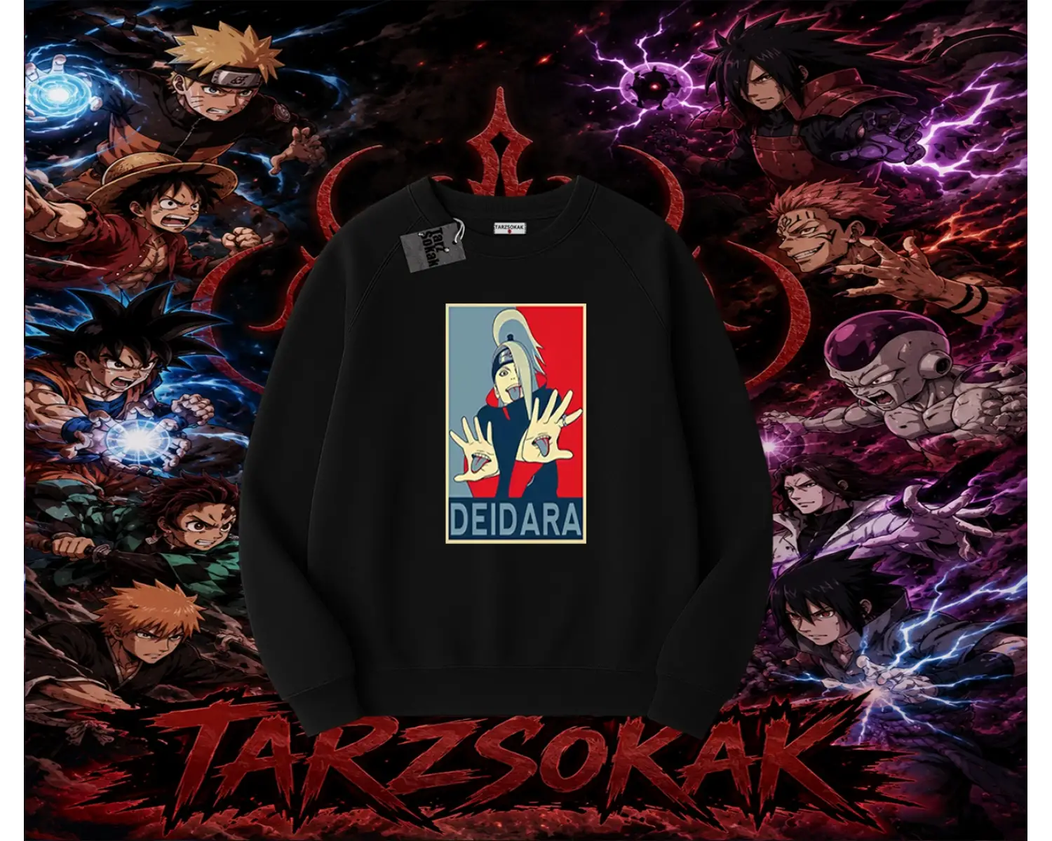 Deidara Naruto Anime Karakteri Oversize Unisex Bisiklet Yaka Sweatshirt Beyaz