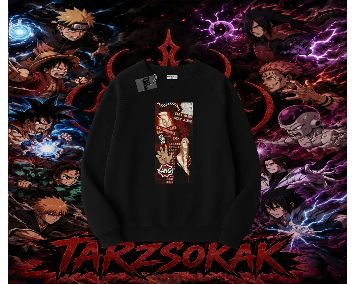 Deidara Naruto Anime Karakteri Oversize Unisex Bisiklet Yaka Sweatshirt Beyaz